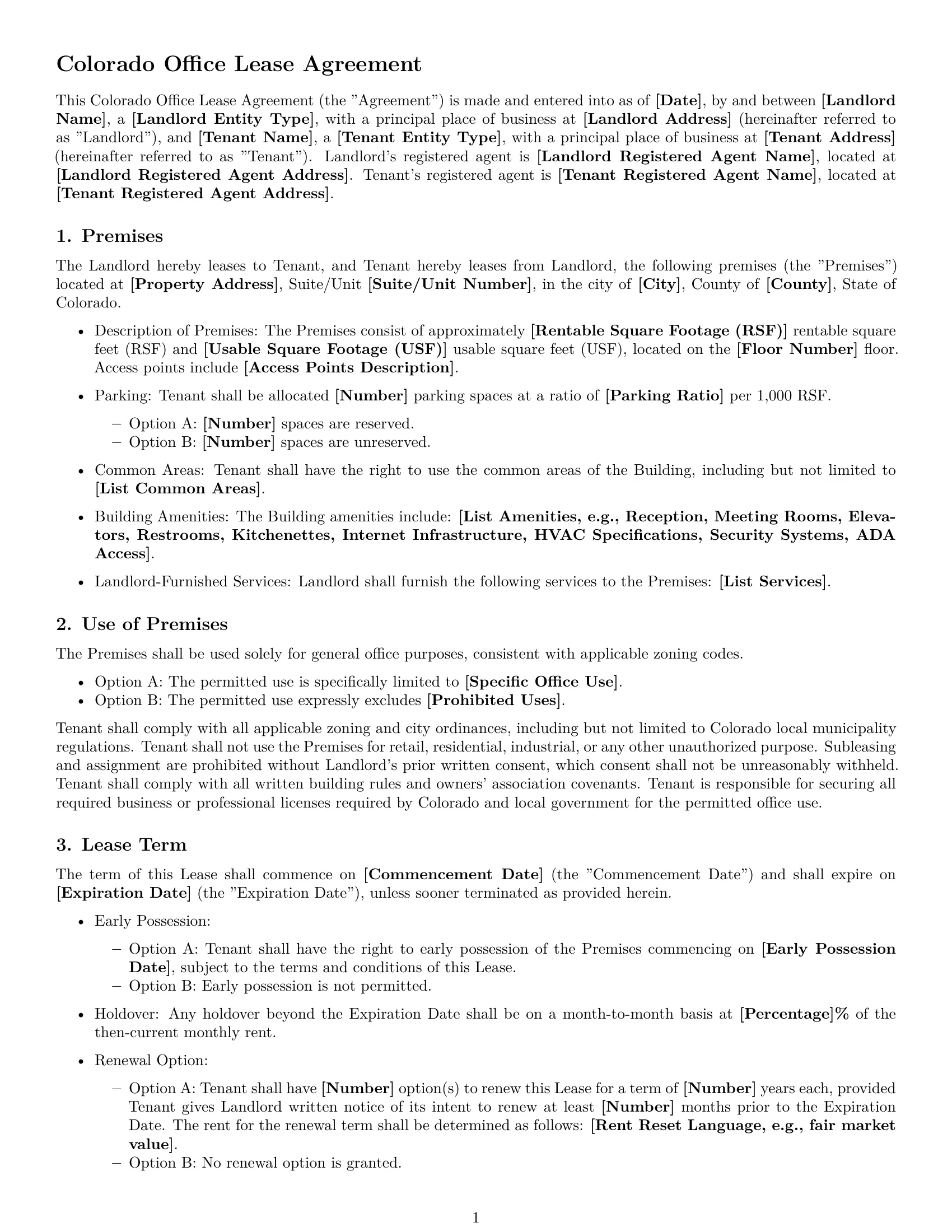 Preview page 1 of Free Colorado office lease agreement template