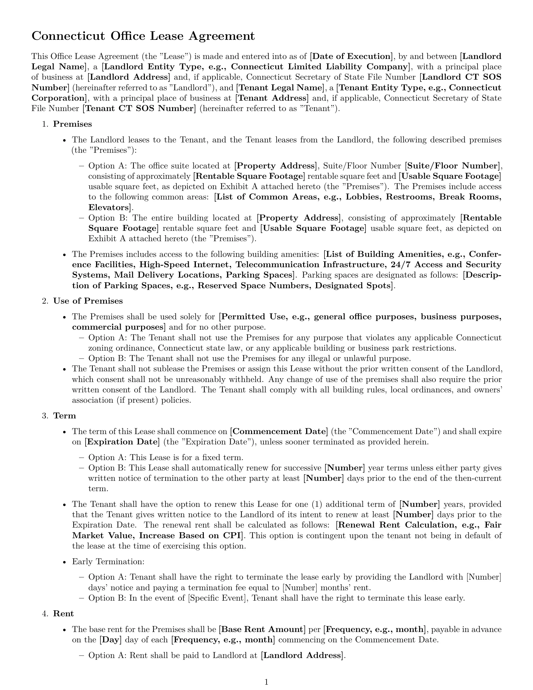 Preview page 1 of Free Connecticut office lease agreement template