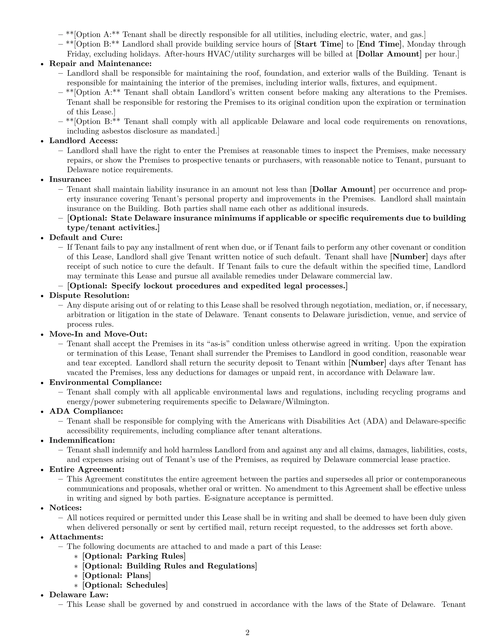 Preview page 2 of Free Delaware office lease agreement template