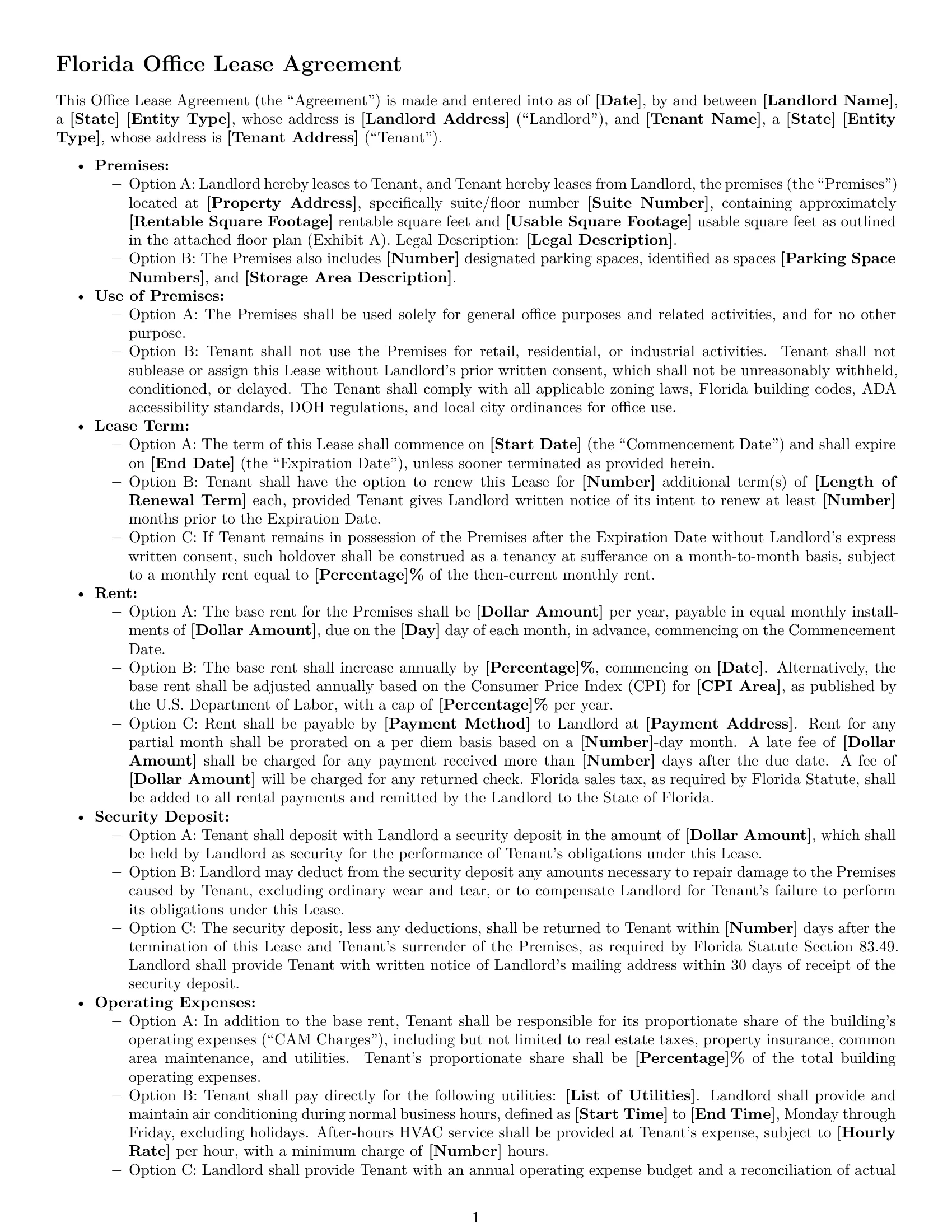 Preview page 1 of Free Florida office lease agreement template