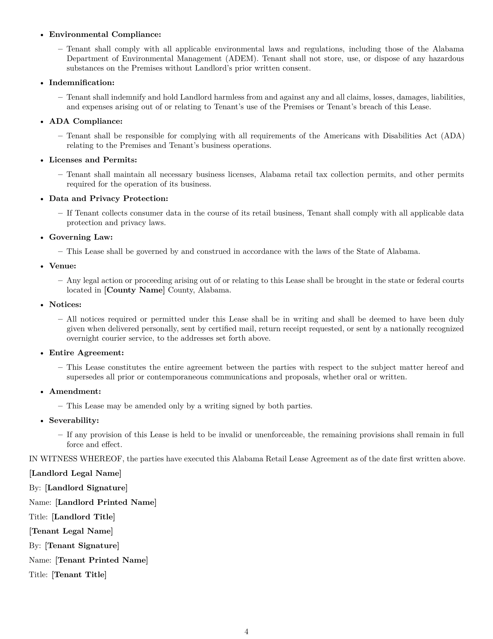 Preview page 4 of Free Alabama retail lease agreement template