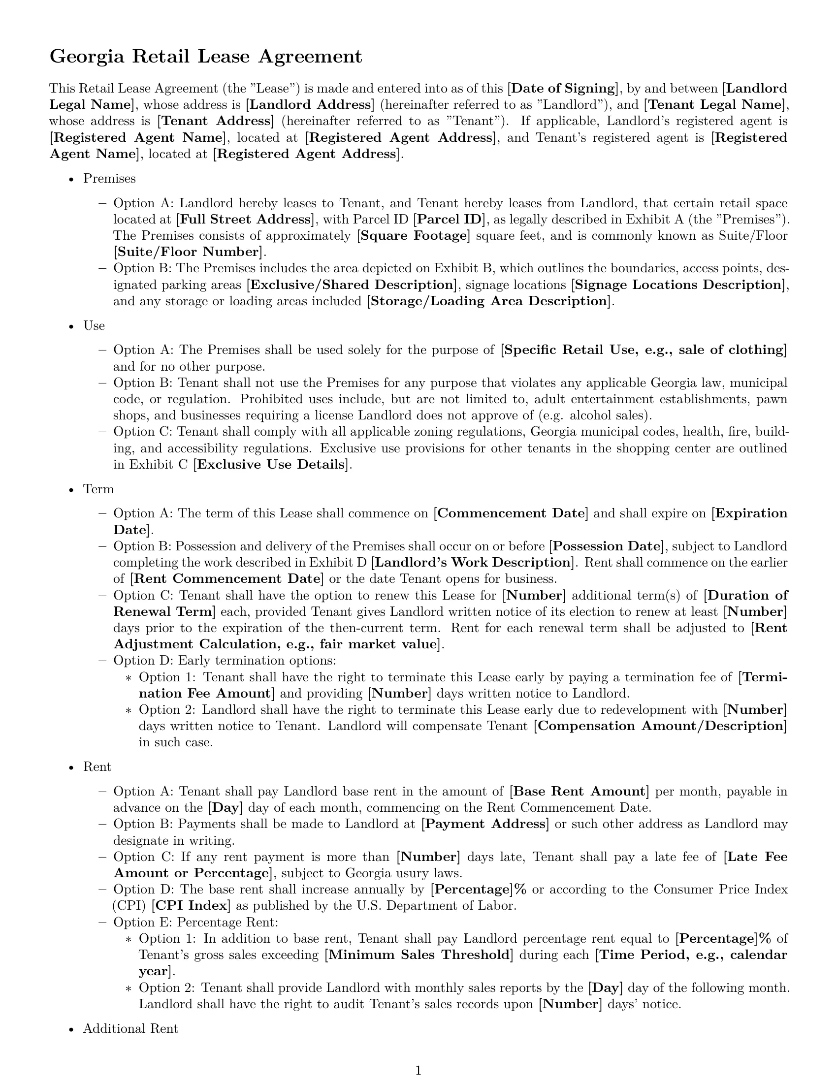 Preview page 1 of Free Georgia retail lease agreement template