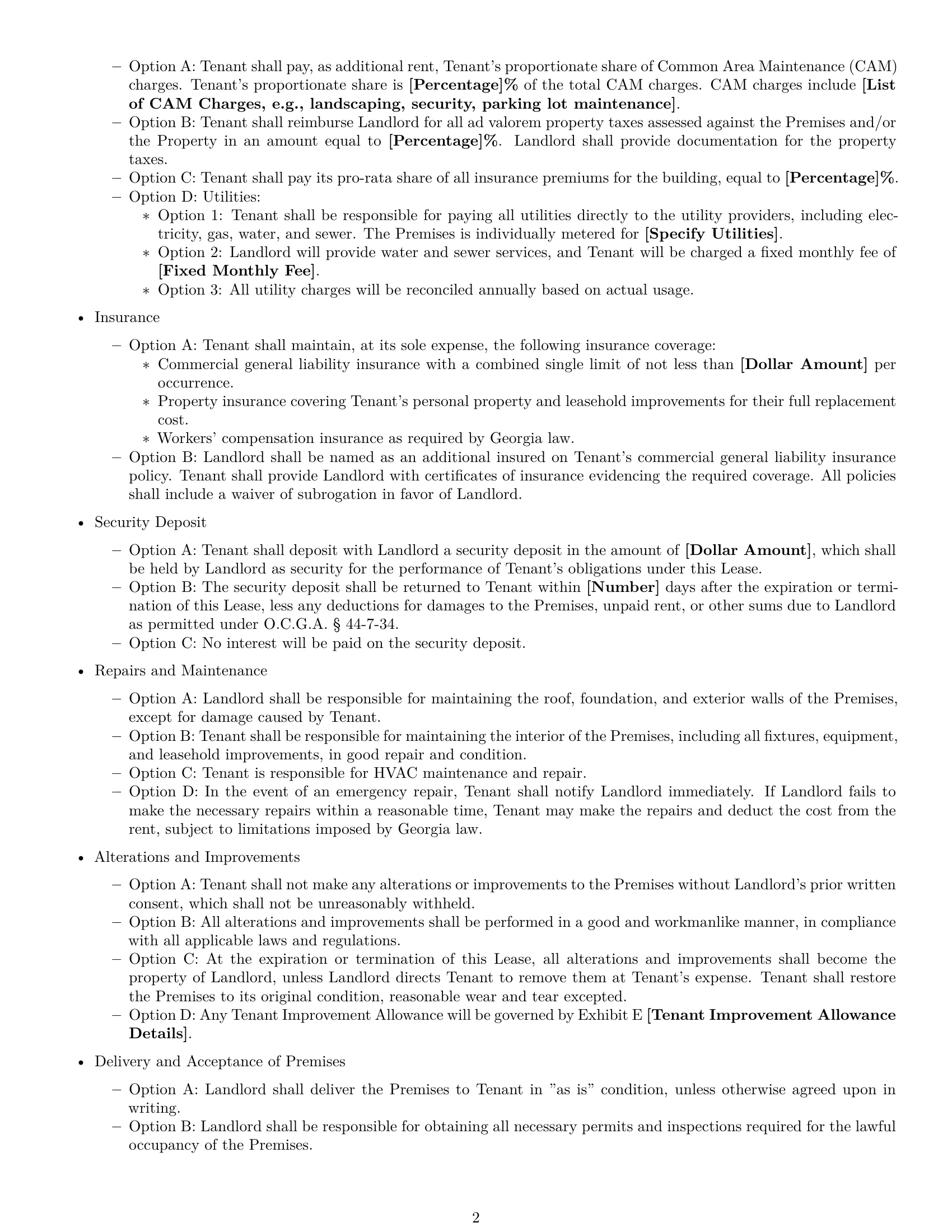 Preview page 2 of Free Georgia retail lease agreement template