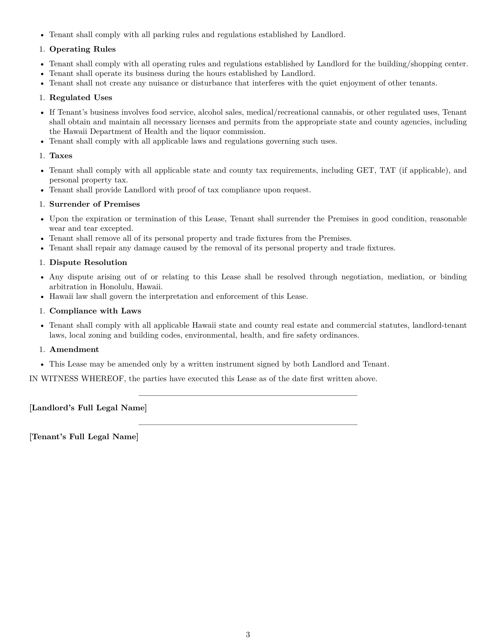 Preview page 3 of Free Hawaii retail lease agreement template