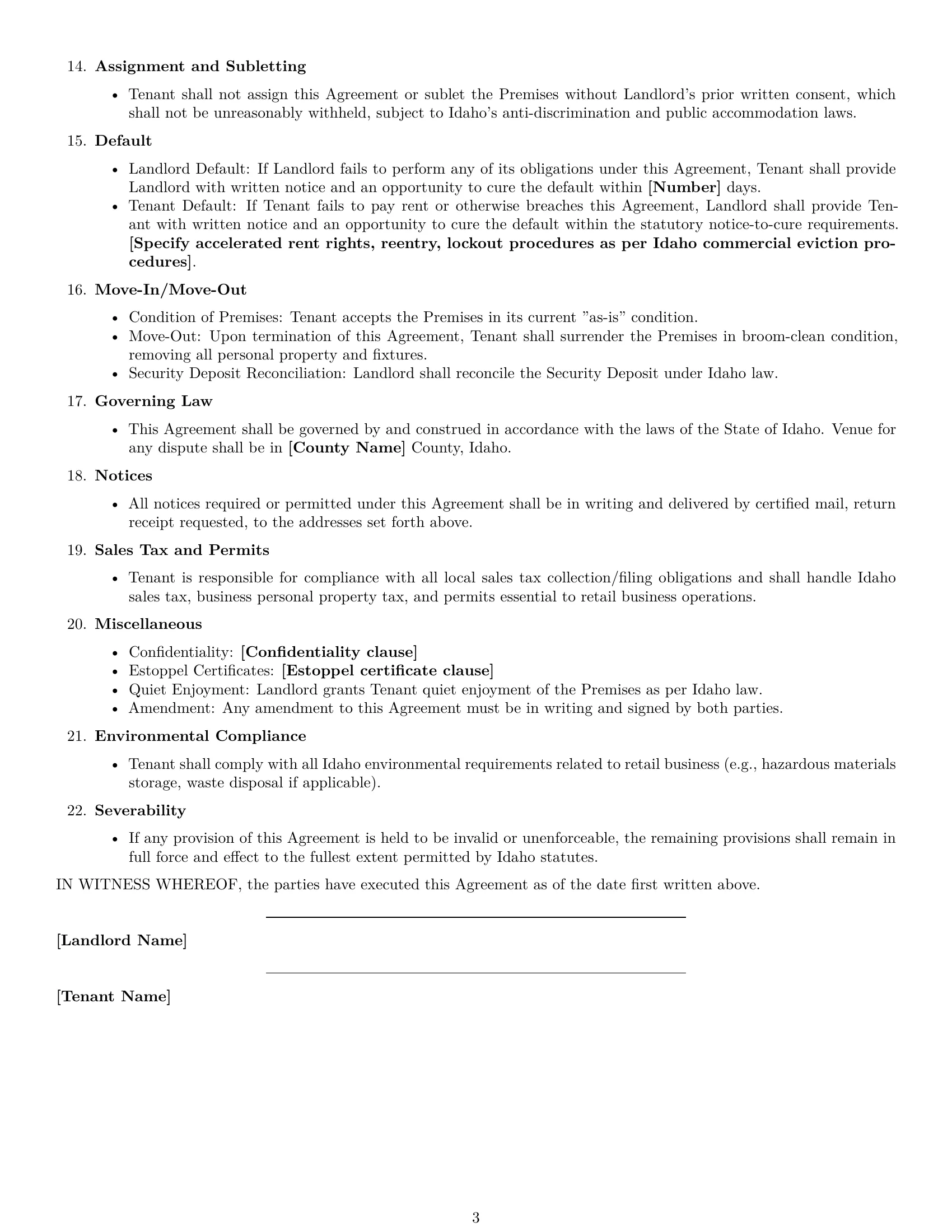 Preview page 3 of Free Idaho retail lease agreement template