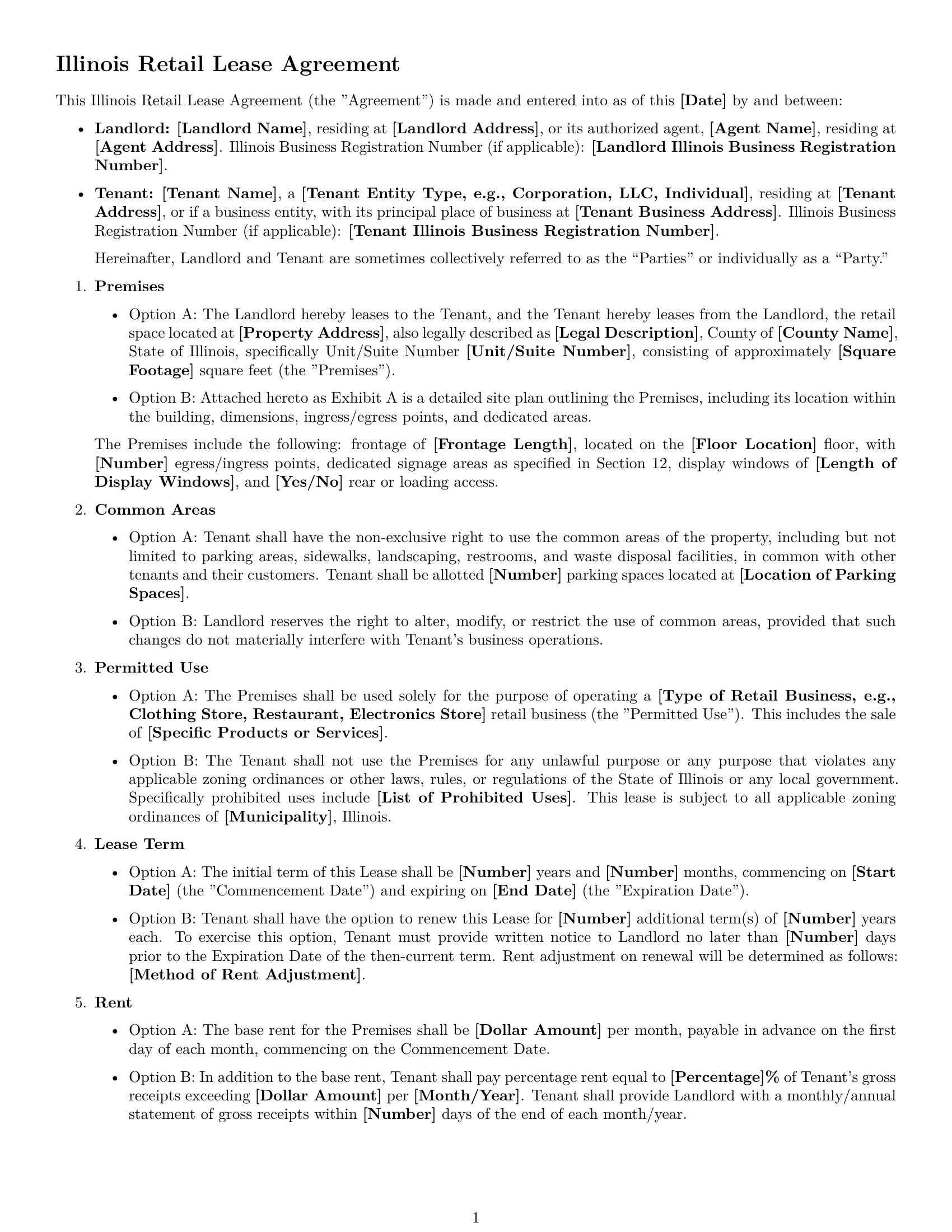 Preview page 1 of Free Illinois retail lease agreement template
