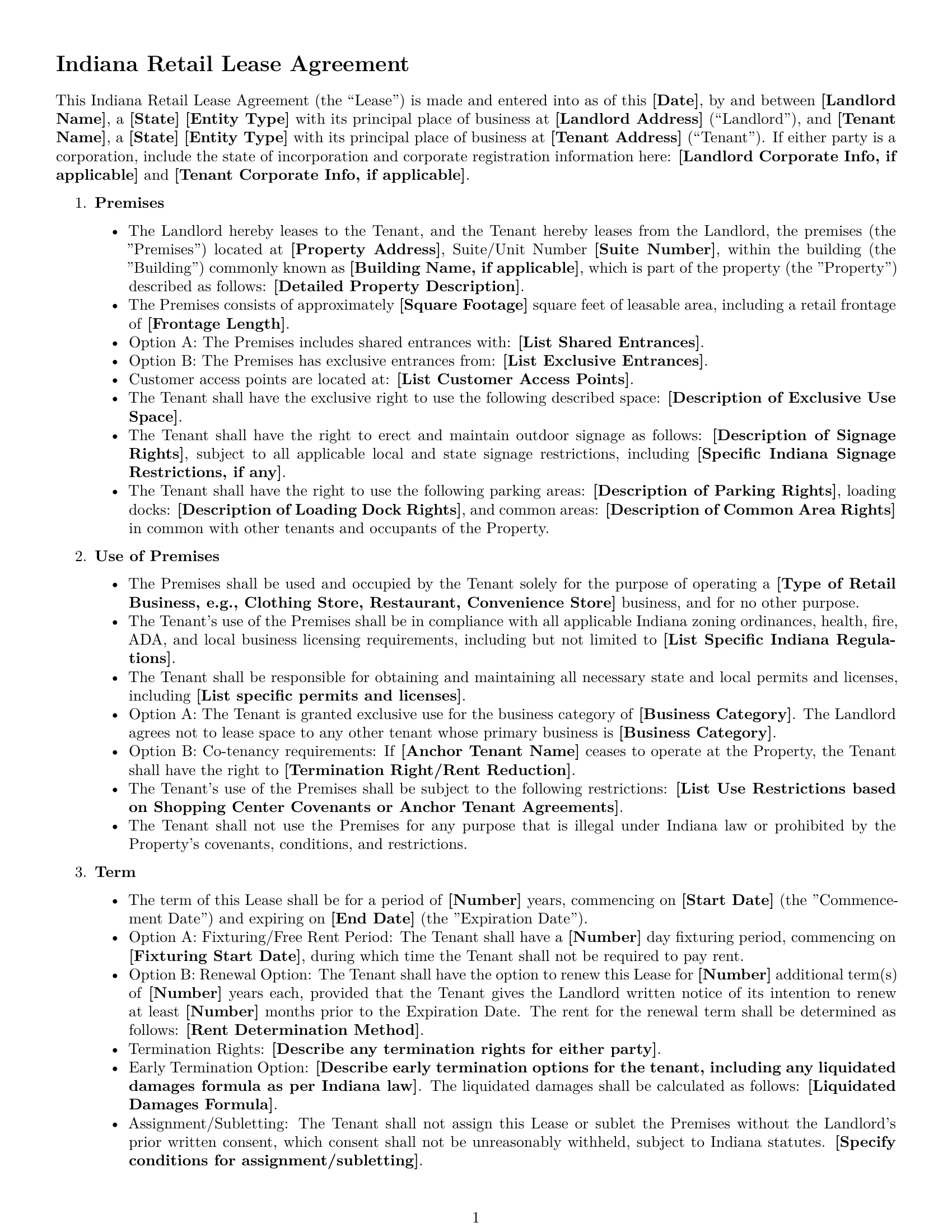 Preview page 1 of Free Indiana retail lease agreement template
