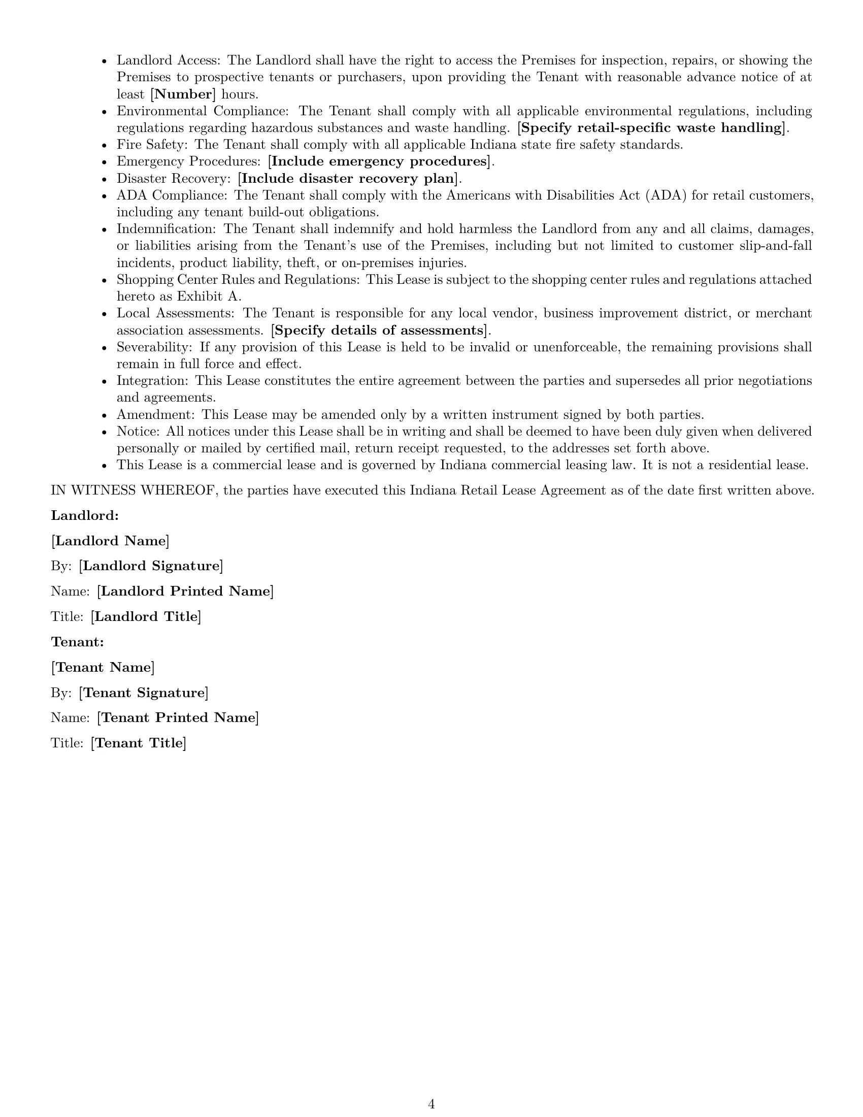 Preview page 4 of Free Indiana retail lease agreement template
