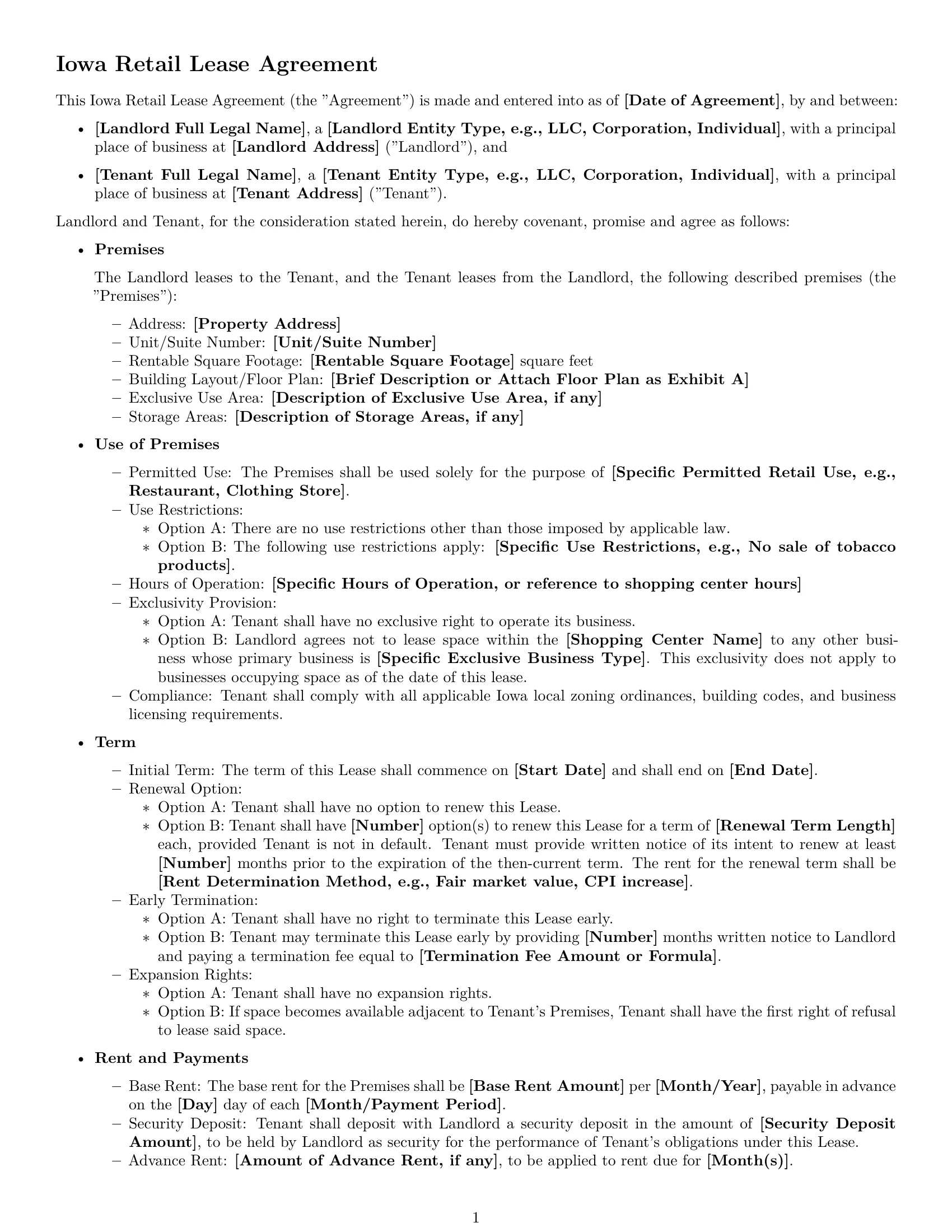 Preview page 1 of Free Iowa retail lease agreement template