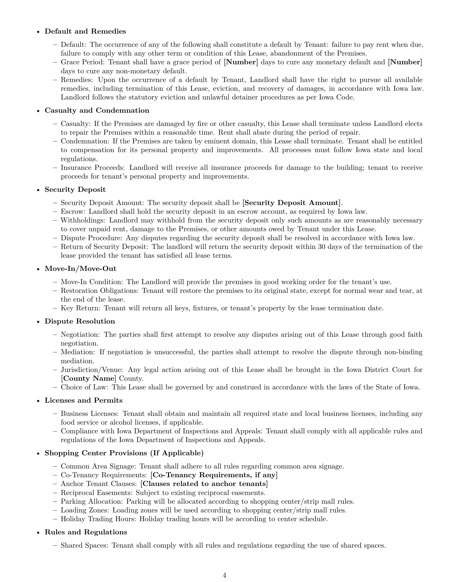 Preview page 4 of Free Iowa retail lease agreement template
