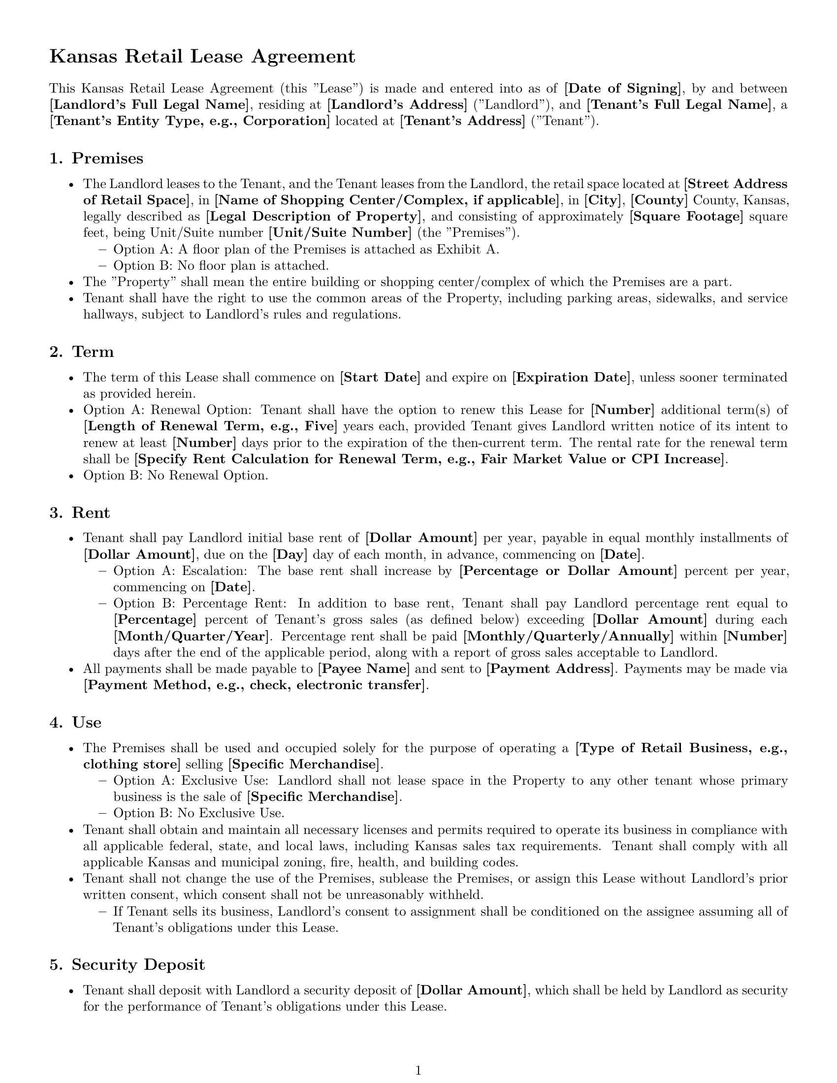 Preview page 1 of Free Kansas retail lease agreement template