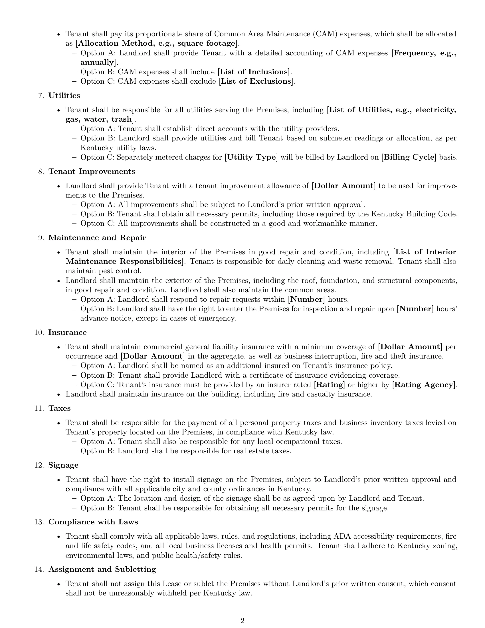 Preview page 2 of Free Kentucky retail lease agreement template