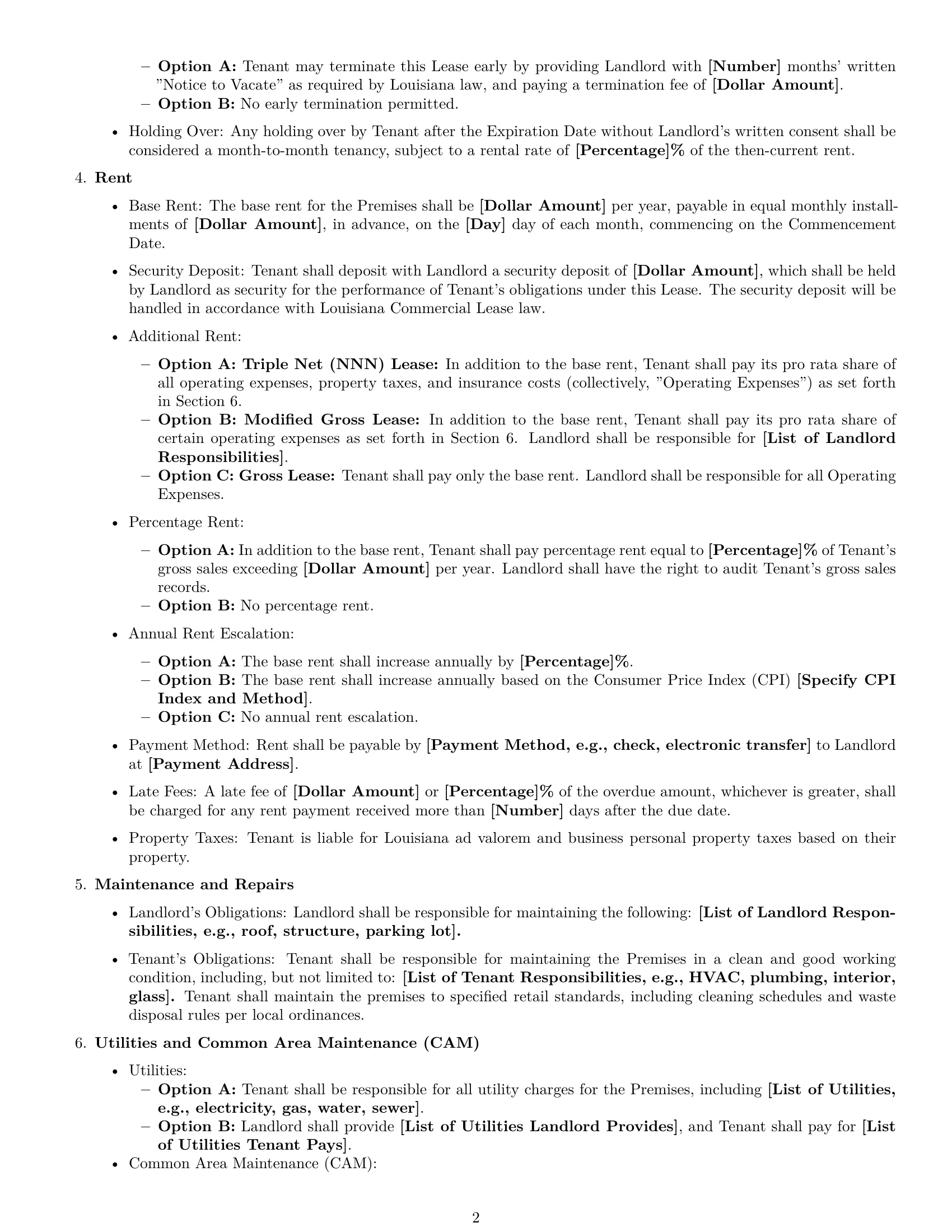 Preview page 2 of Free Louisiana retail lease agreement template