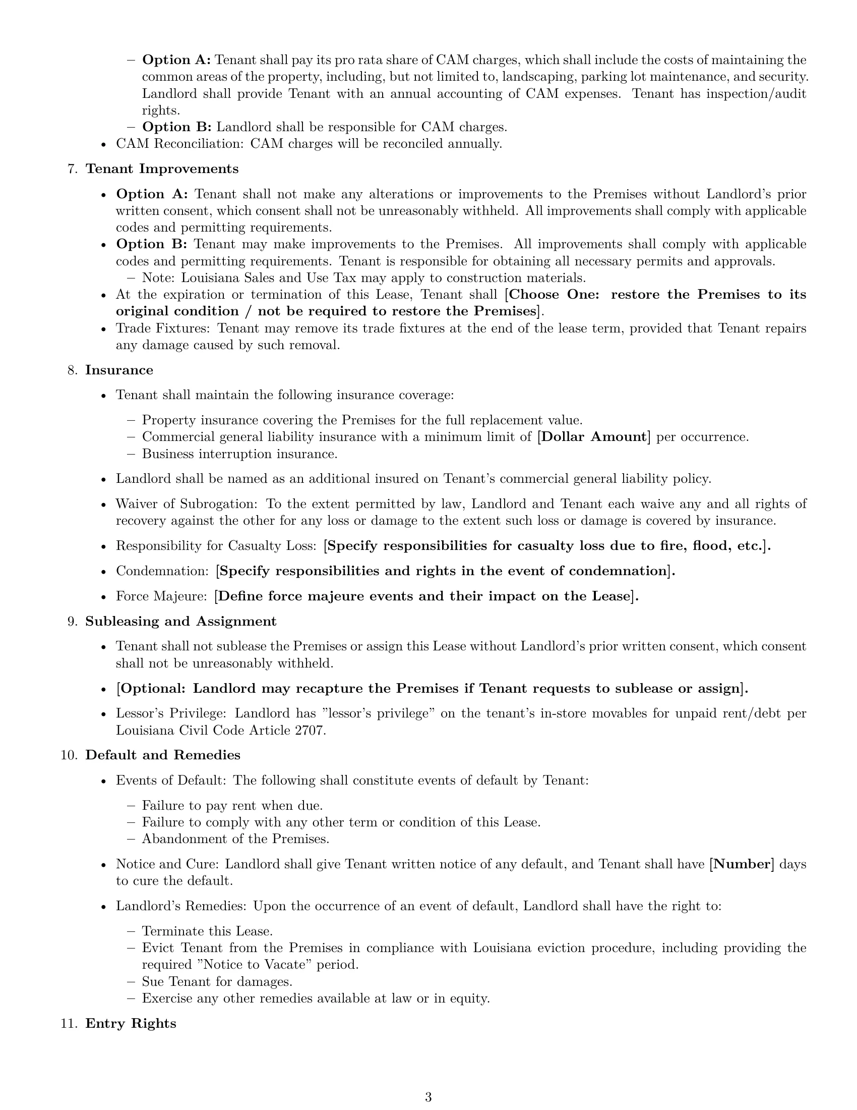 Preview page 3 of Free Louisiana retail lease agreement template