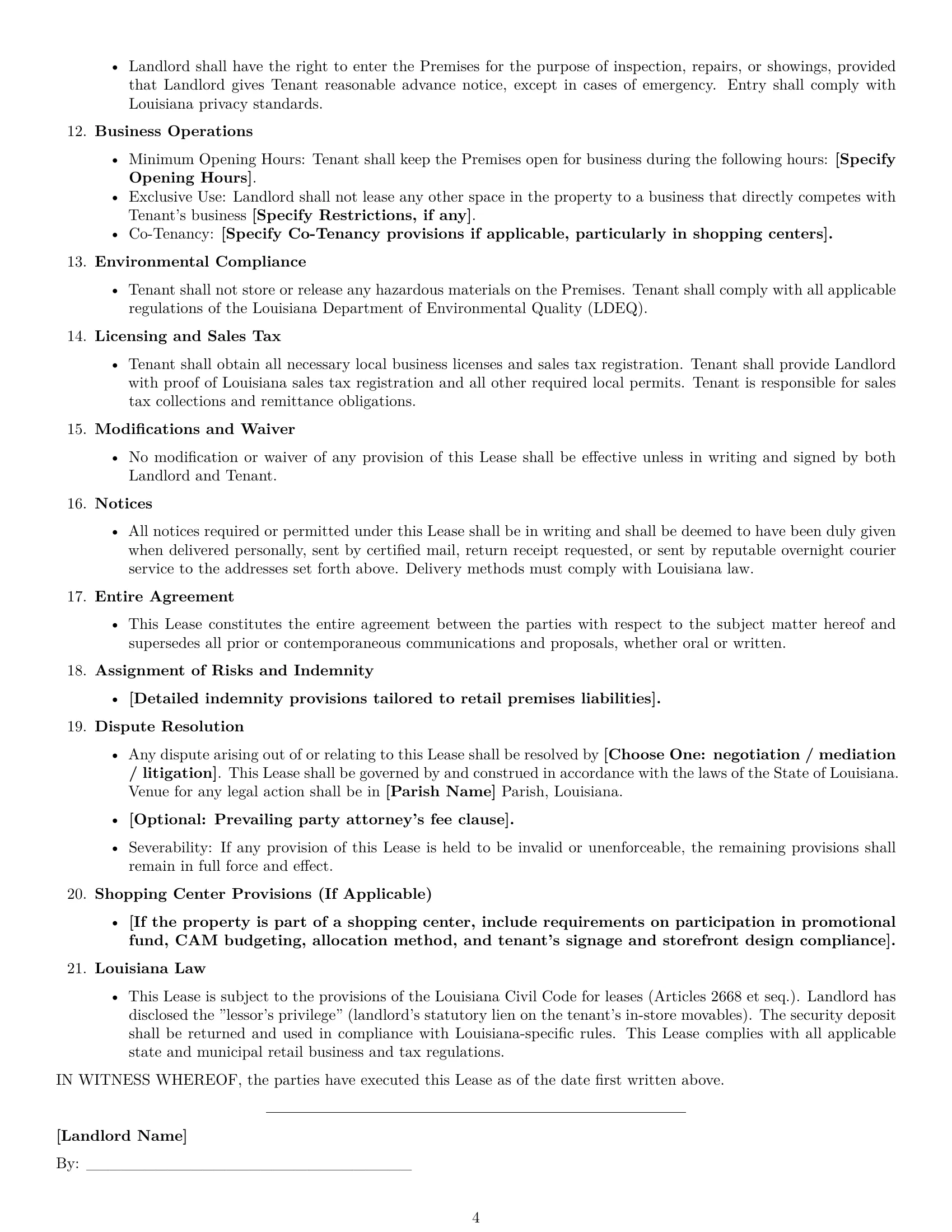 Preview page 4 of Free Louisiana retail lease agreement template
