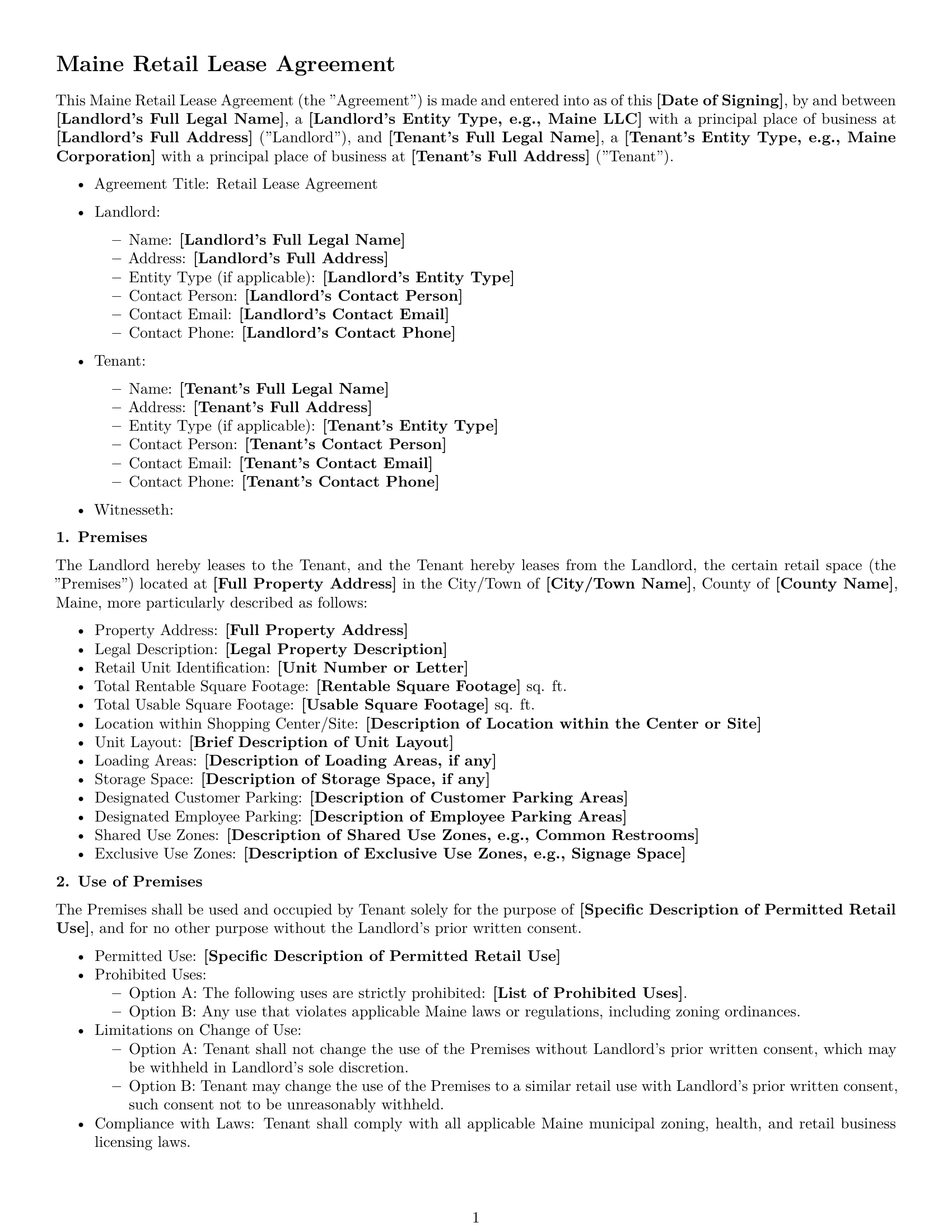 Preview page 1 of Free Maine retail lease agreement template
