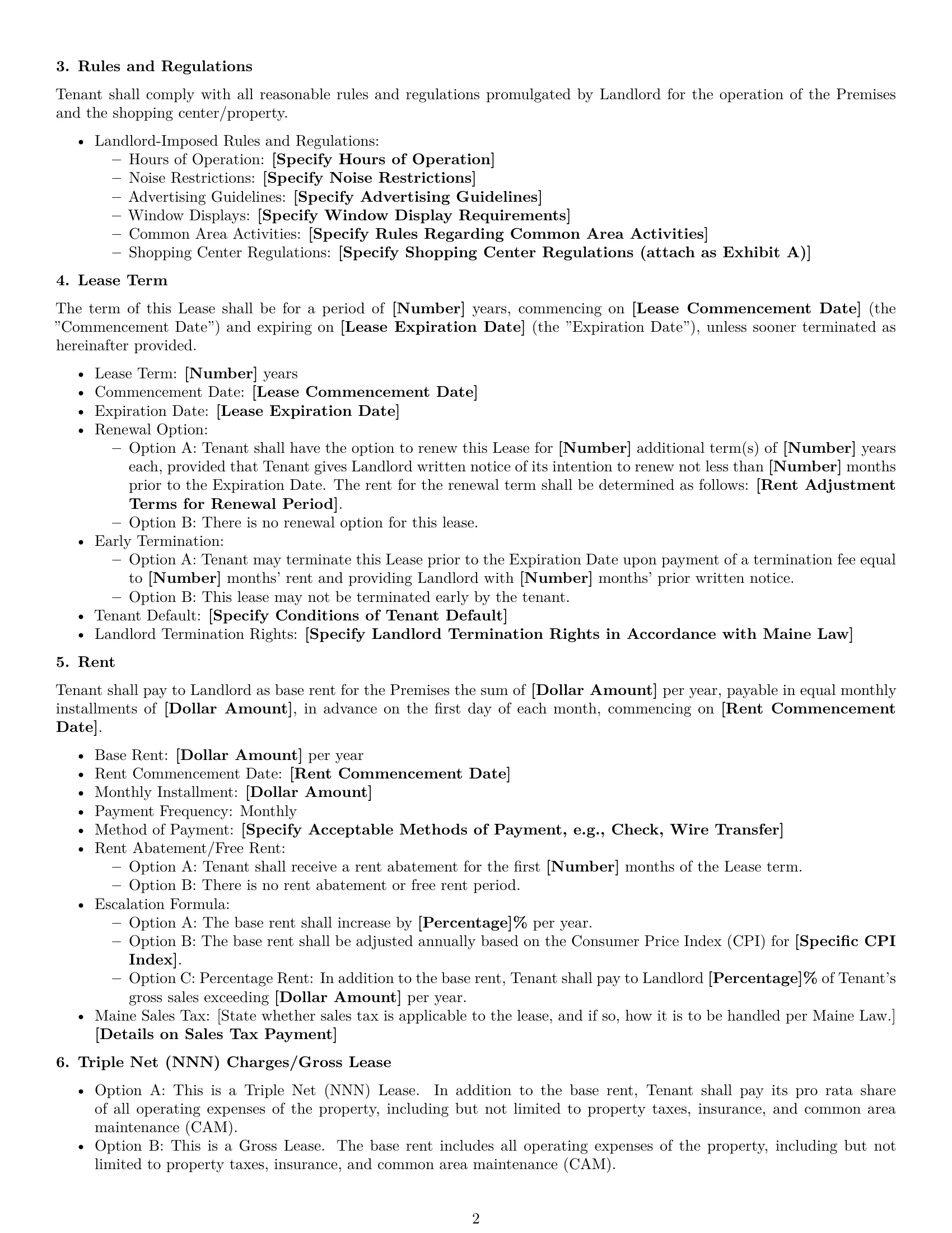 Preview page 2 of Free Maine retail lease agreement template