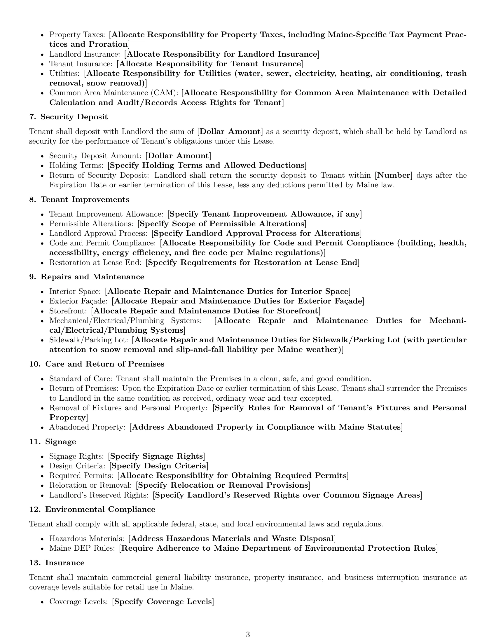 Preview page 3 of Free Maine retail lease agreement template