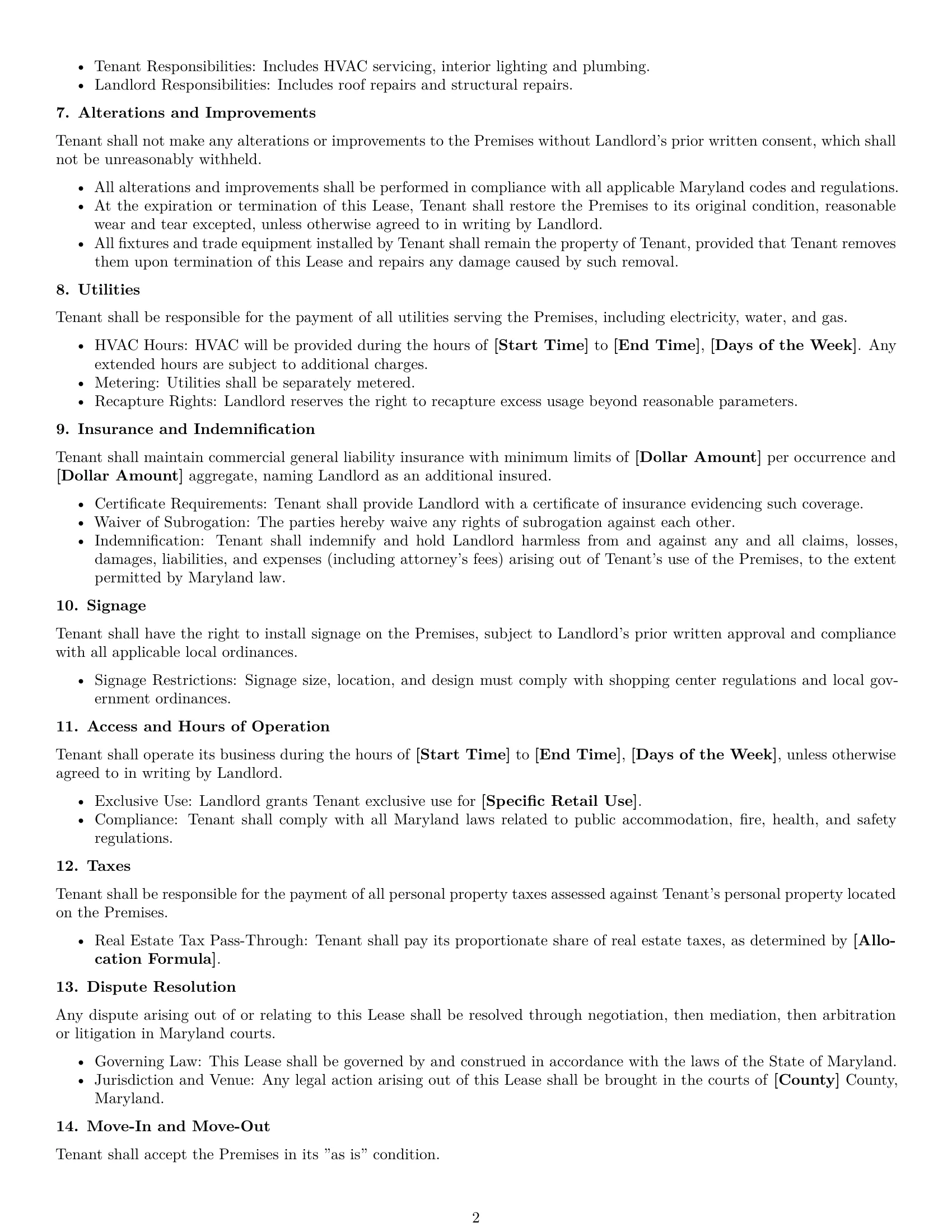 Preview page 2 of Free Maryland retail lease agreement template