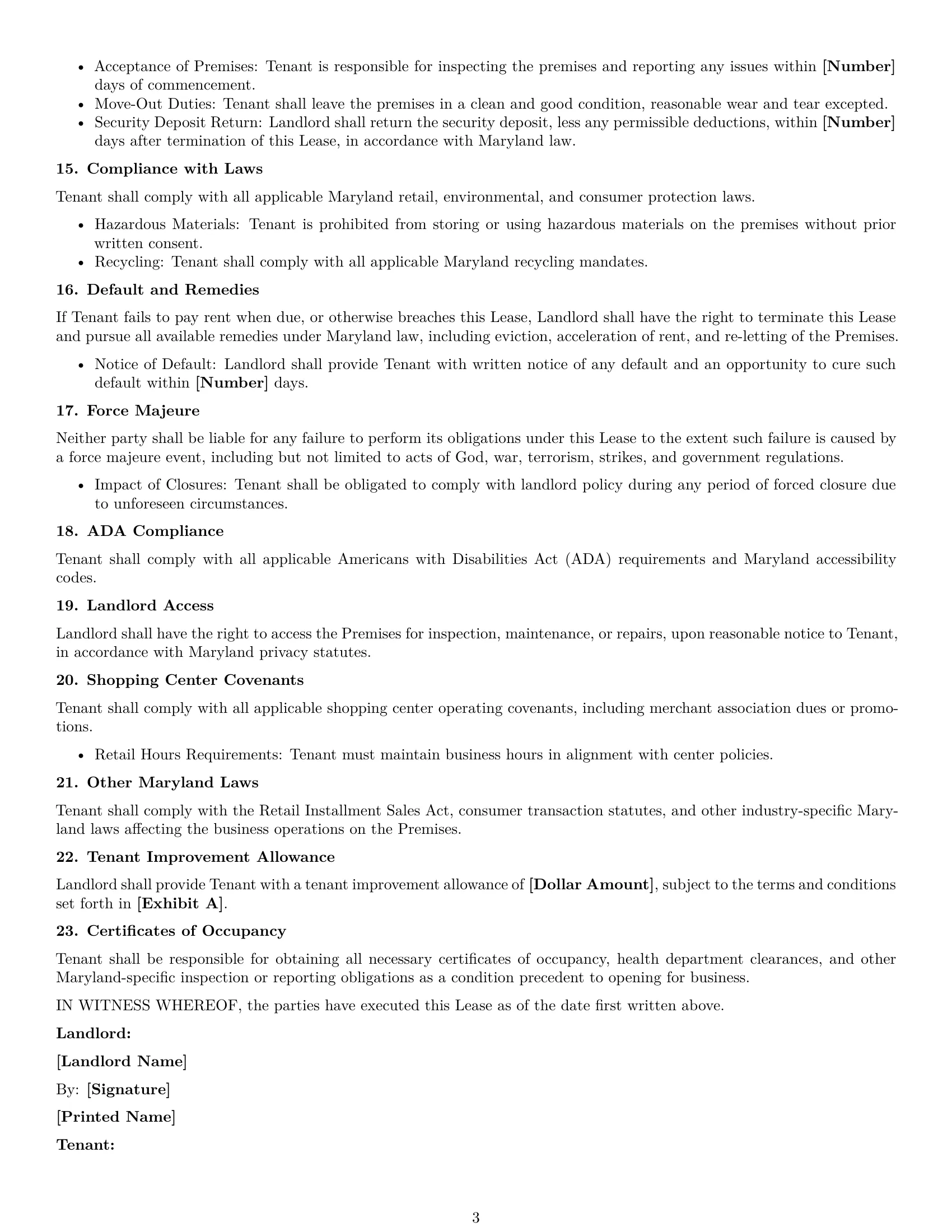 Preview page 3 of Free Maryland retail lease agreement template