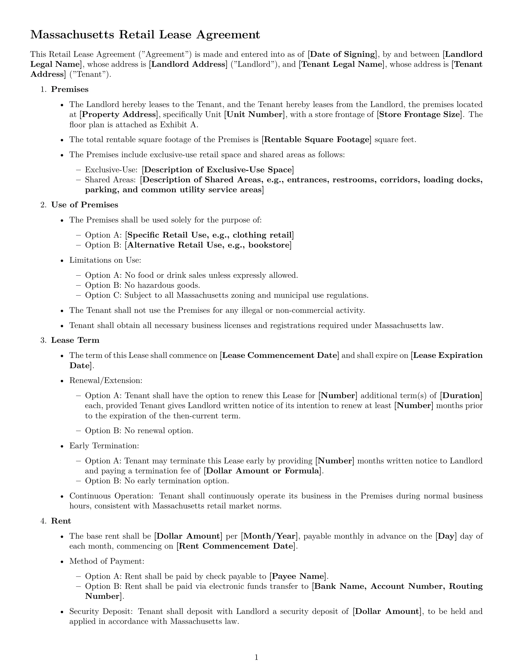 Preview page 1 of Free Massachusetts retail lease agreement template