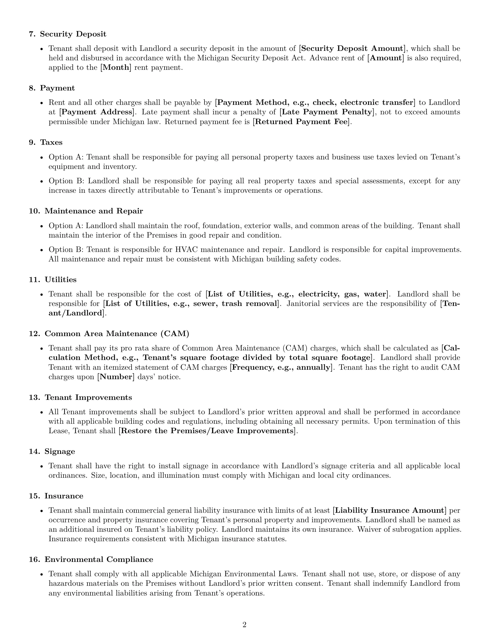 Preview page 2 of Free Michigan retail lease agreement template