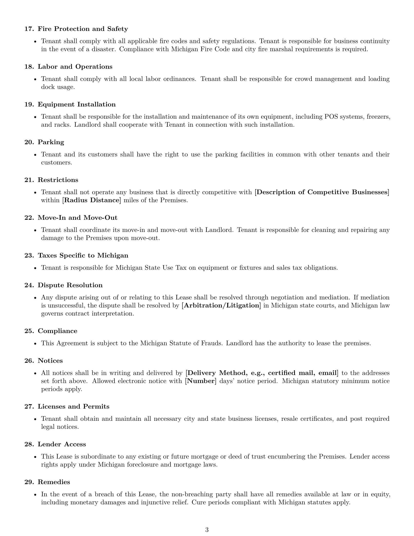 Preview page 3 of Free Michigan retail lease agreement template
