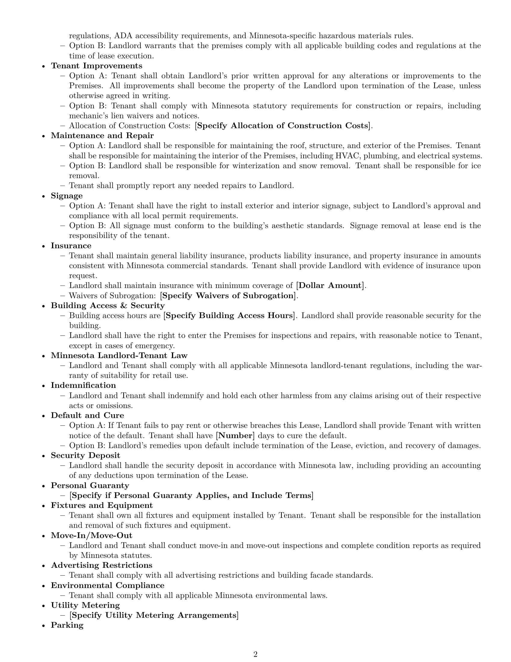 Preview page 2 of Free Minnesota retail lease agreement template
