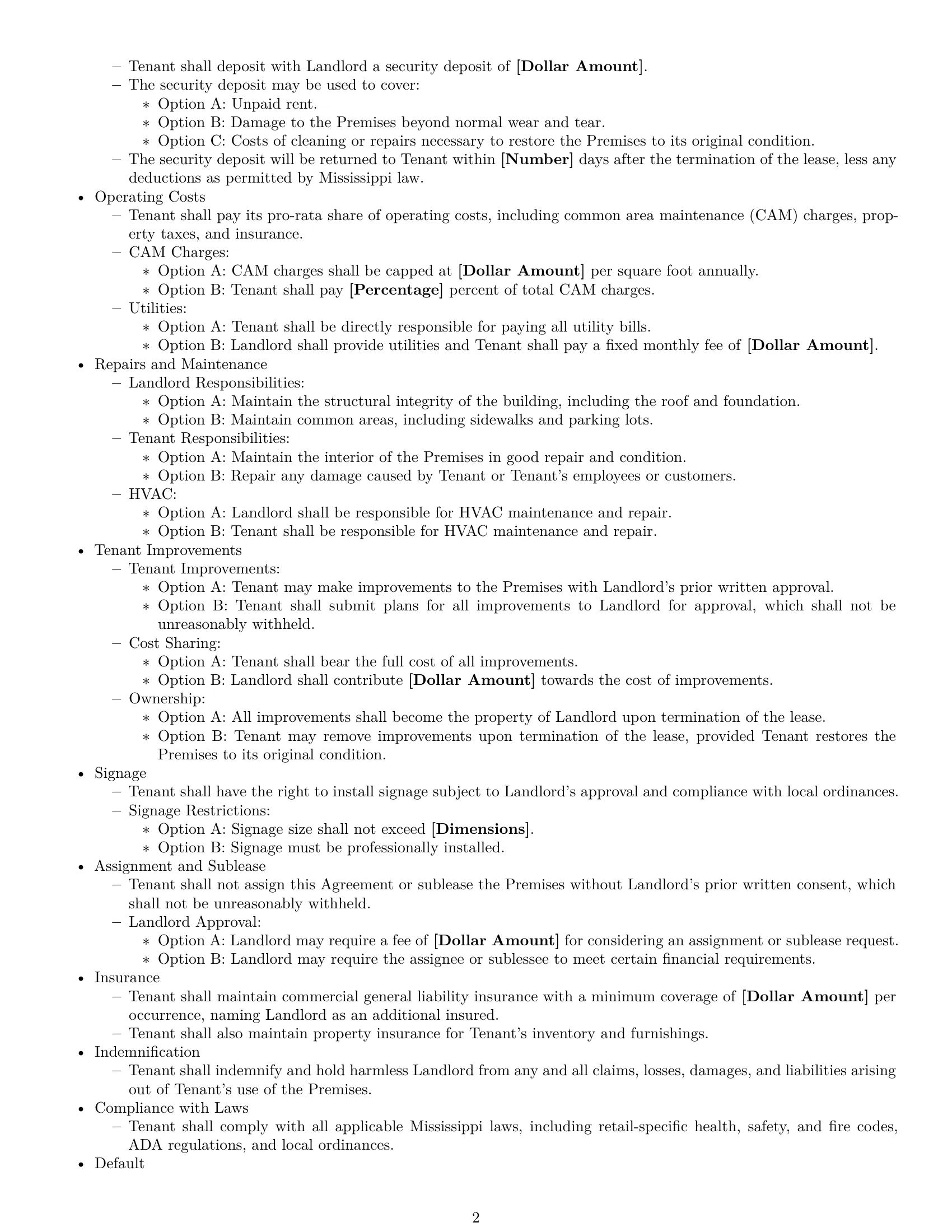 Preview page 2 of Free Mississippi retail lease agreement template