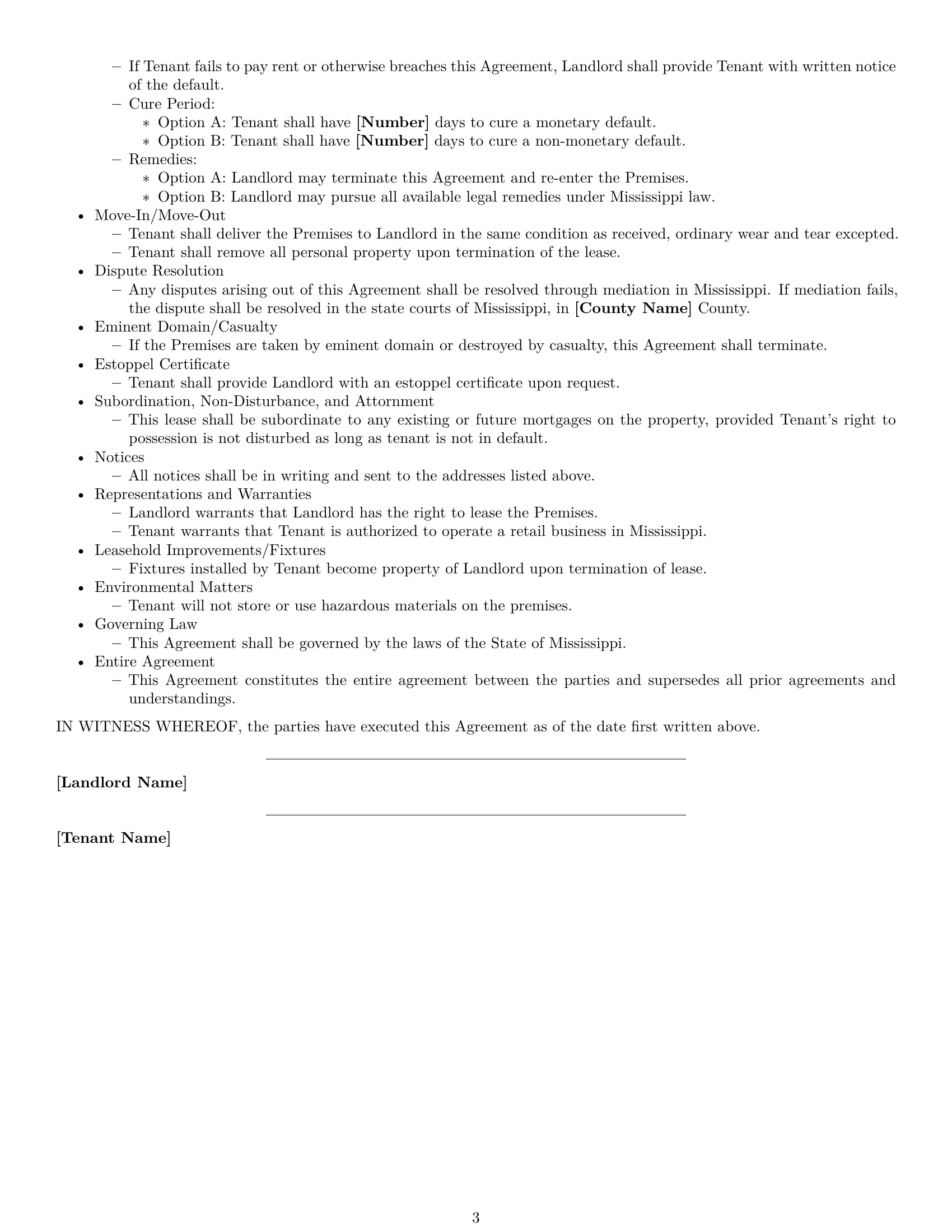 Preview page 3 of Free Mississippi retail lease agreement template