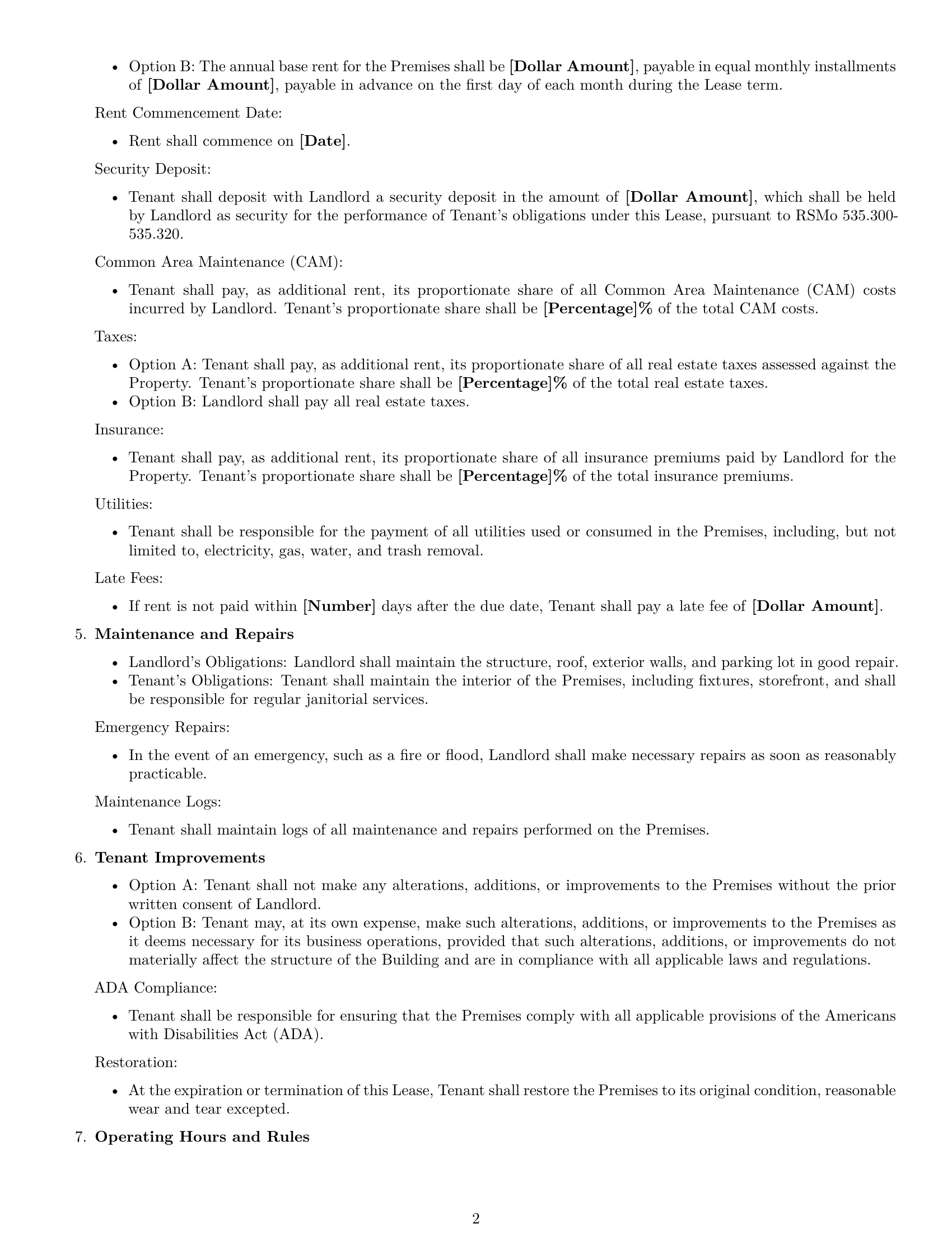 Preview page 2 of Free Missouri retail lease agreement template