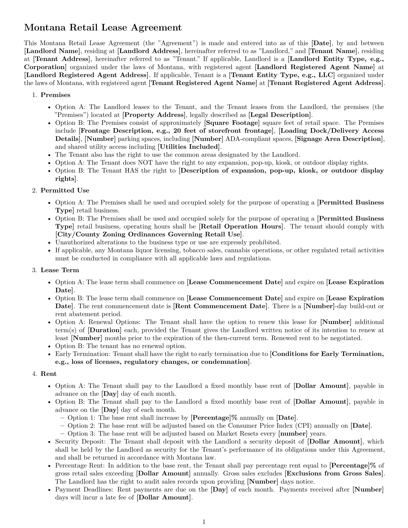 Preview page 1 of Free Montana retail lease agreement template