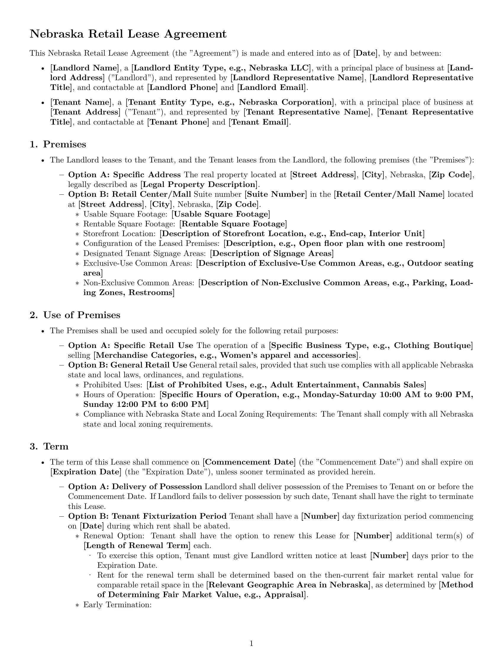 Preview page 1 of Free Nebraska retail lease agreement template