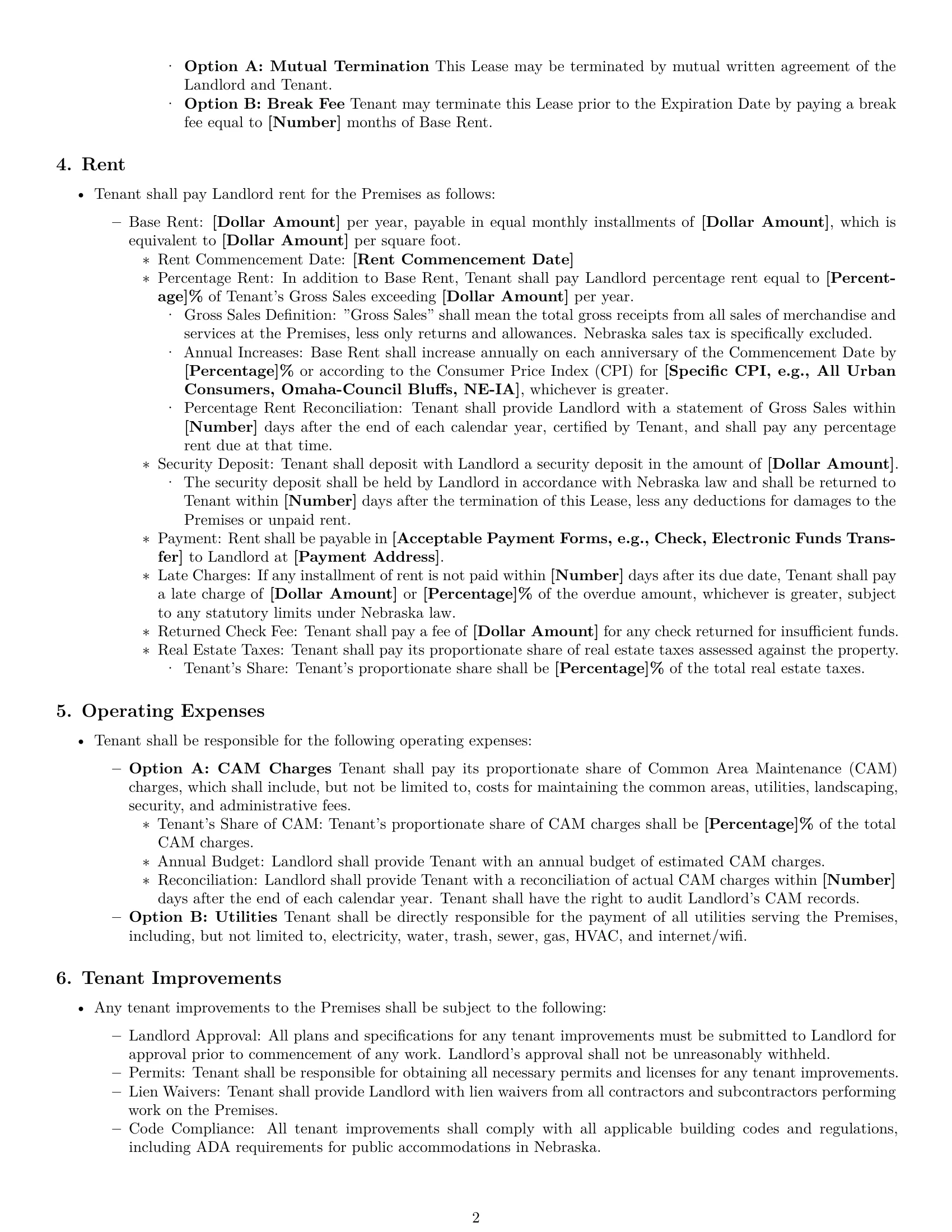 Preview page 2 of Free Nebraska retail lease agreement template