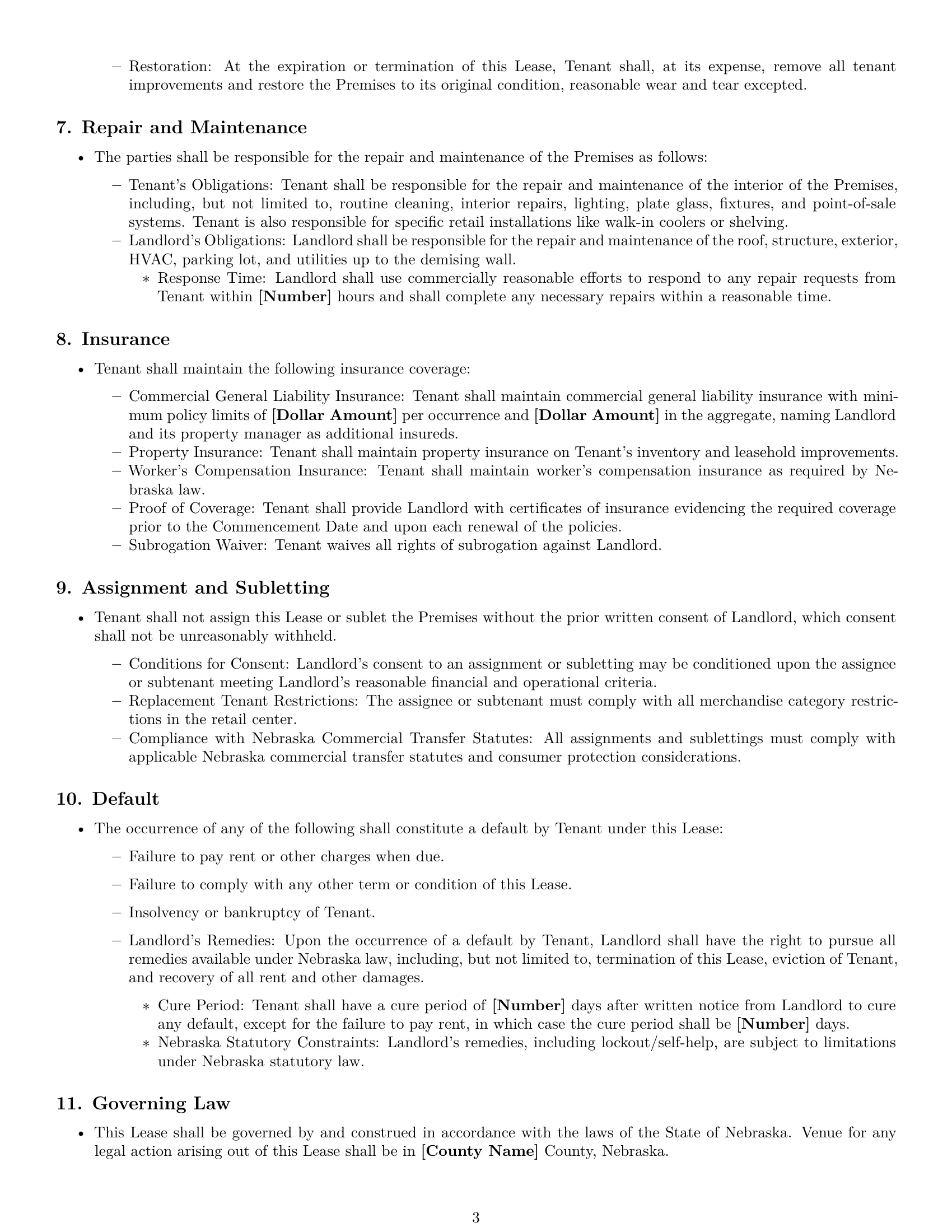 Preview page 3 of Free Nebraska retail lease agreement template