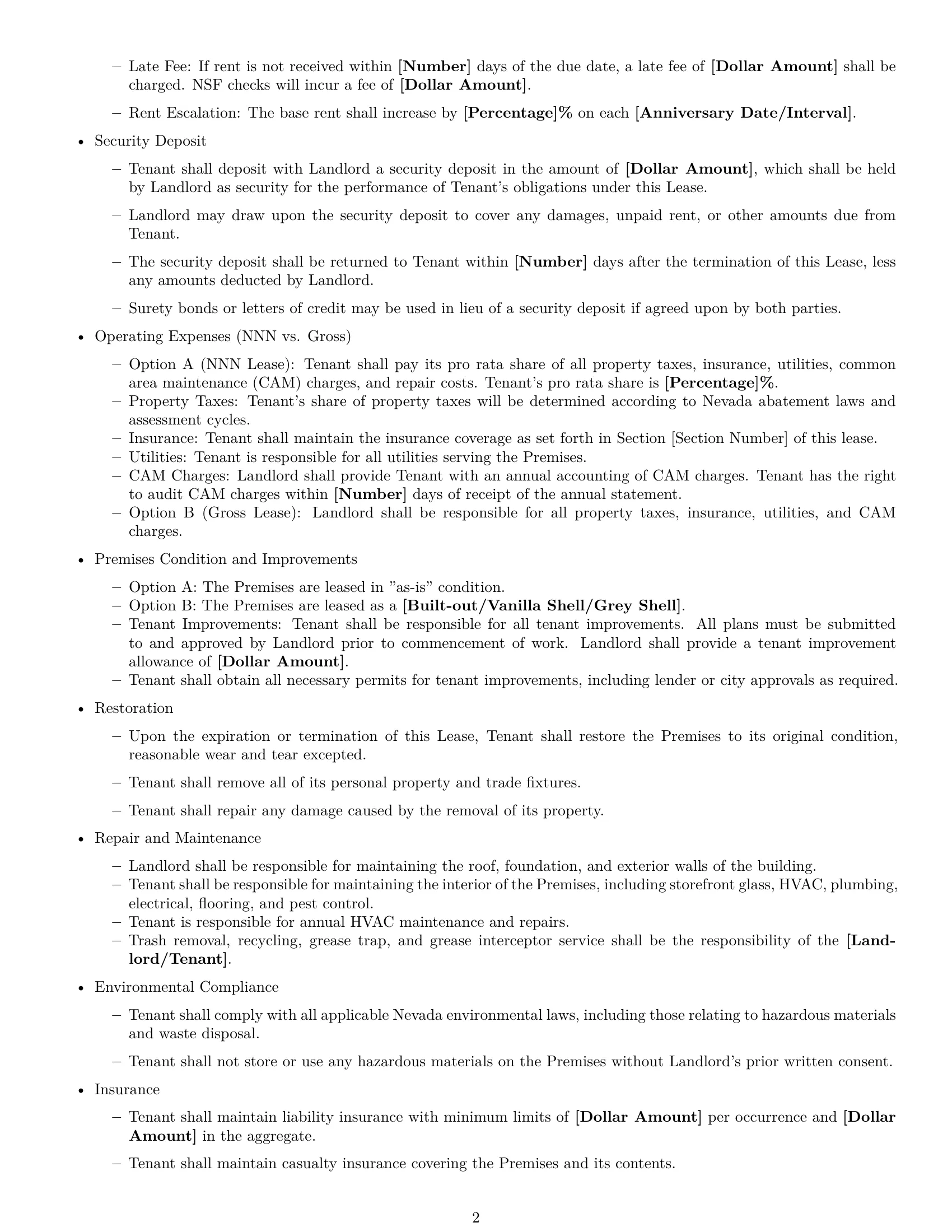 Preview page 2 of Free Nevada retail lease agreement template