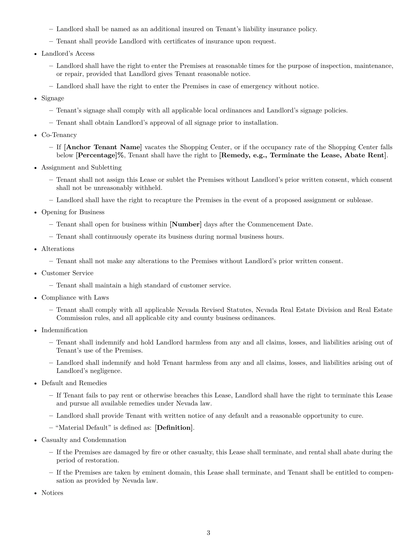 Preview page 3 of Free Nevada retail lease agreement template