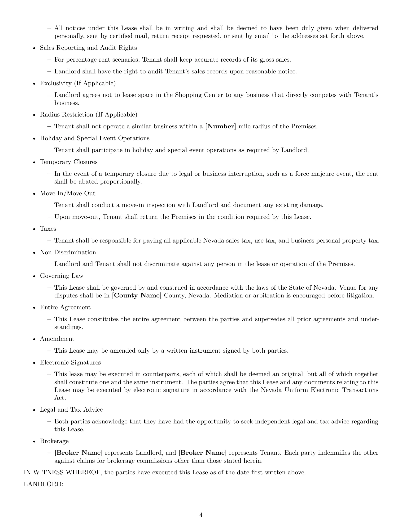 Preview page 4 of Free Nevada retail lease agreement template