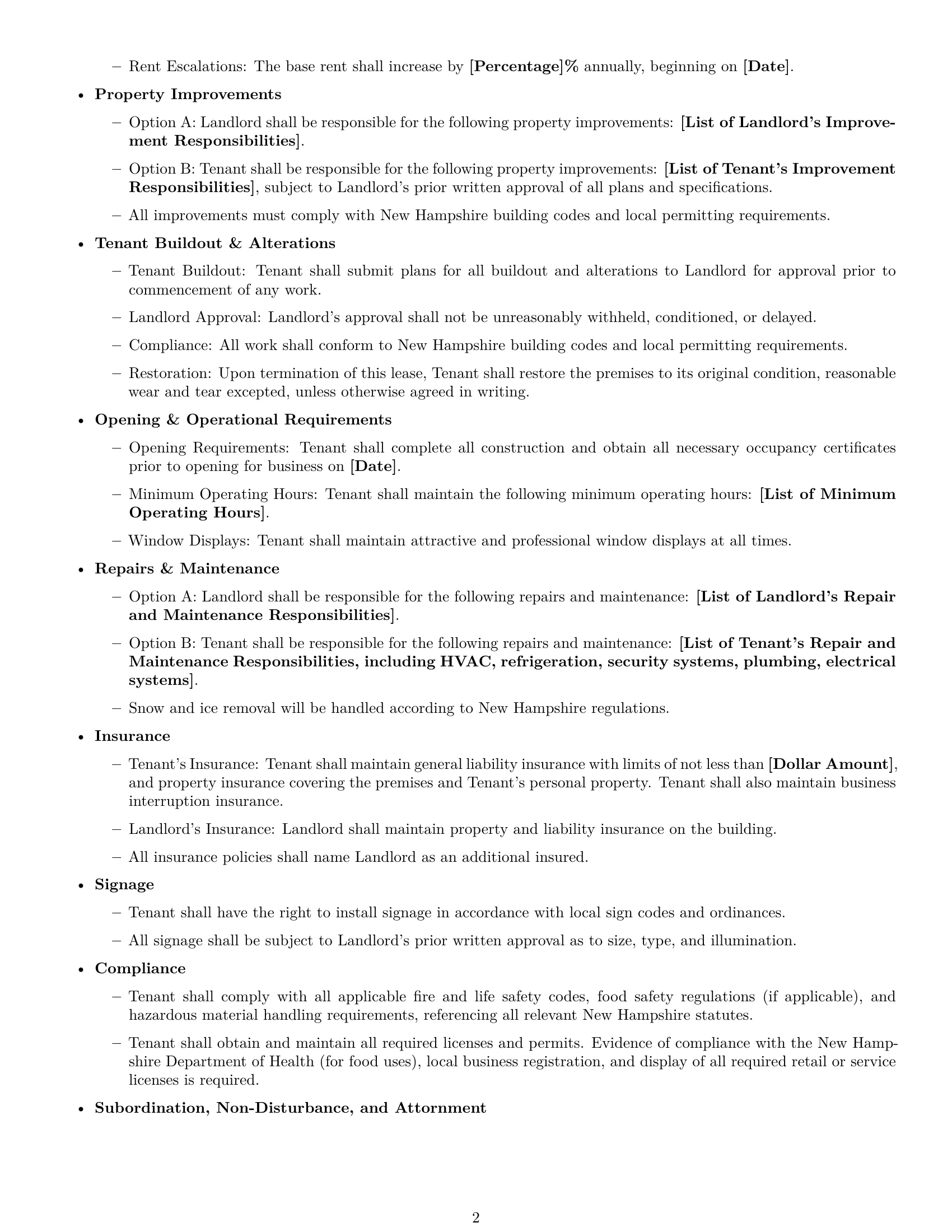 Preview page 2 of Free New Hampshire retail lease agreement template