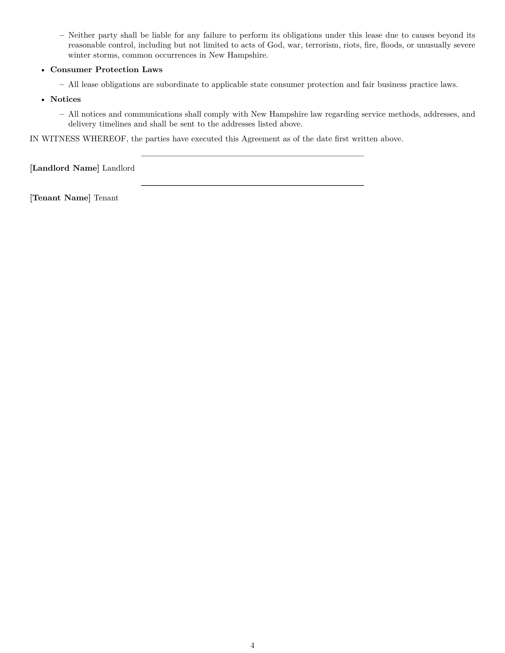 Preview page 4 of Free New Hampshire retail lease agreement template