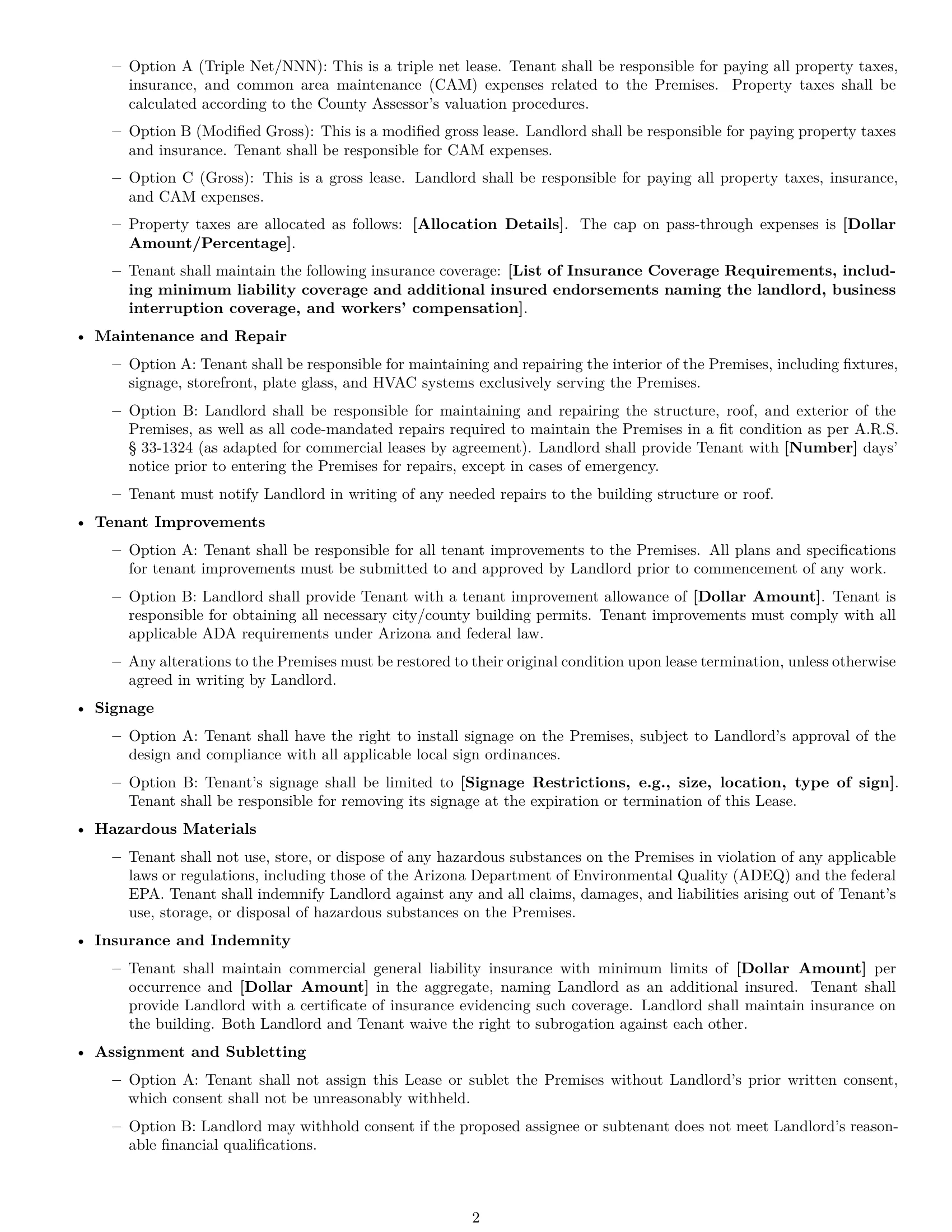 Preview page 2 of Free Arizona retail lease agreement template