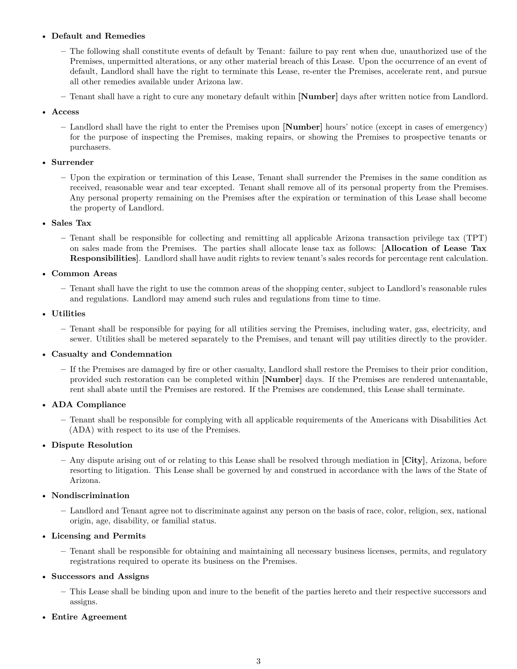 Preview page 3 of Free Arizona retail lease agreement template