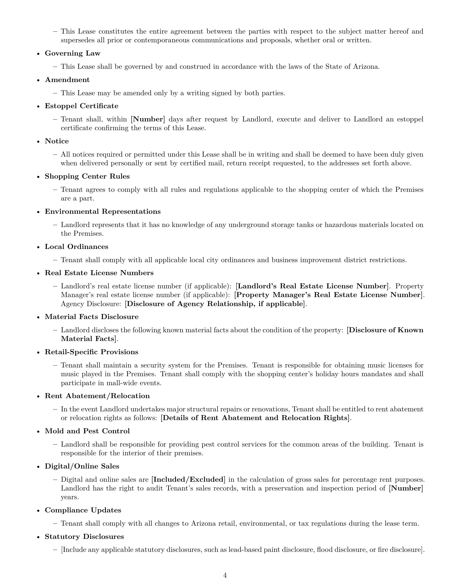 Preview page 4 of Free Arizona retail lease agreement template
