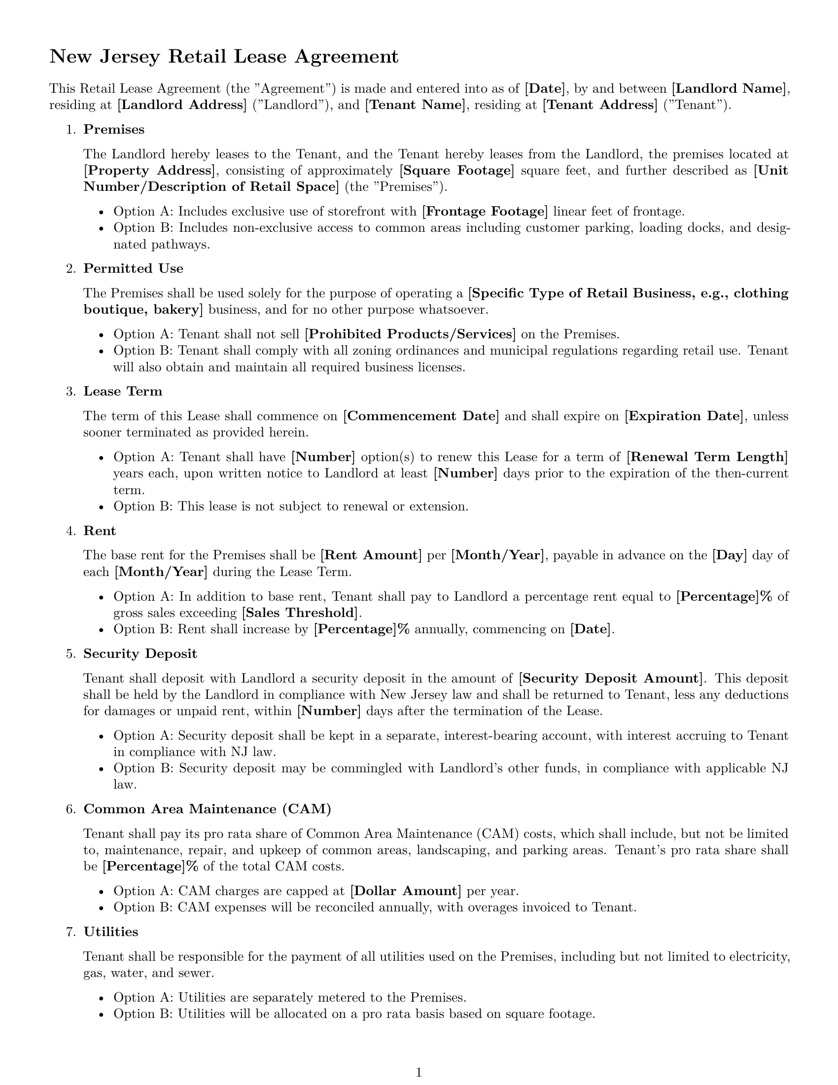 Preview page 1 of Free New Jersey retail lease agreement template