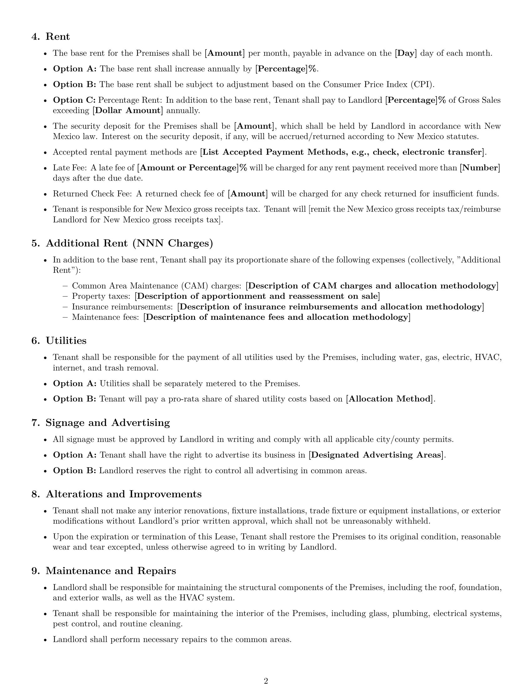 Preview page 2 of Free New Mexico retail lease agreement template