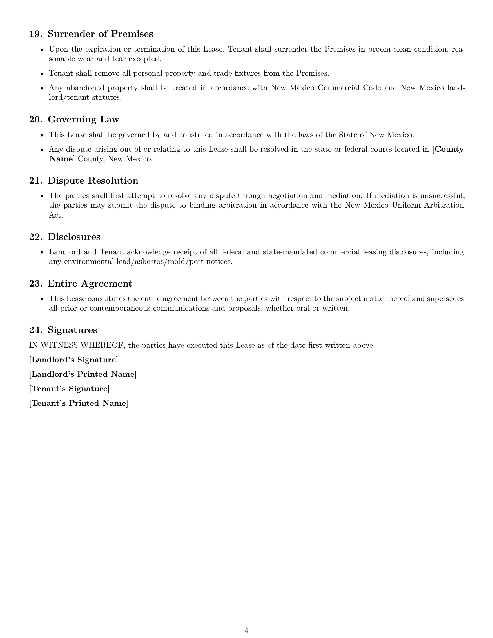 Preview page 4 of Free New Mexico retail lease agreement template