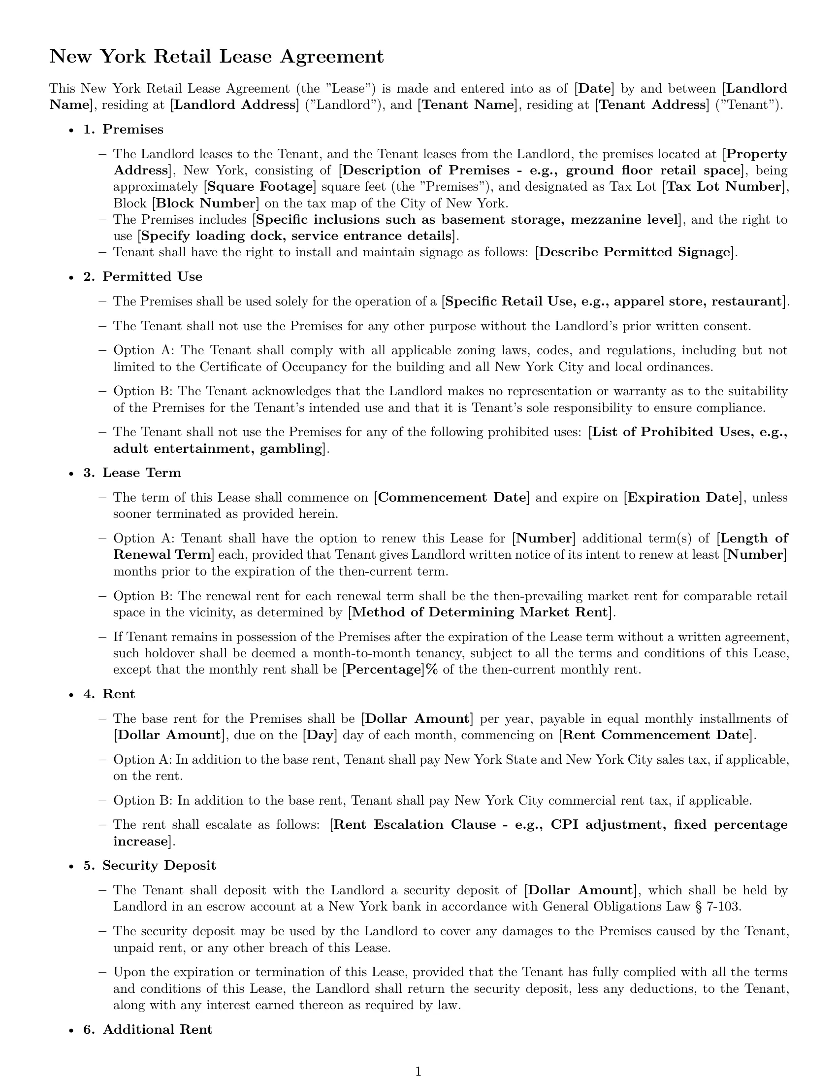 Preview page 1 of Free New York retail lease agreement template