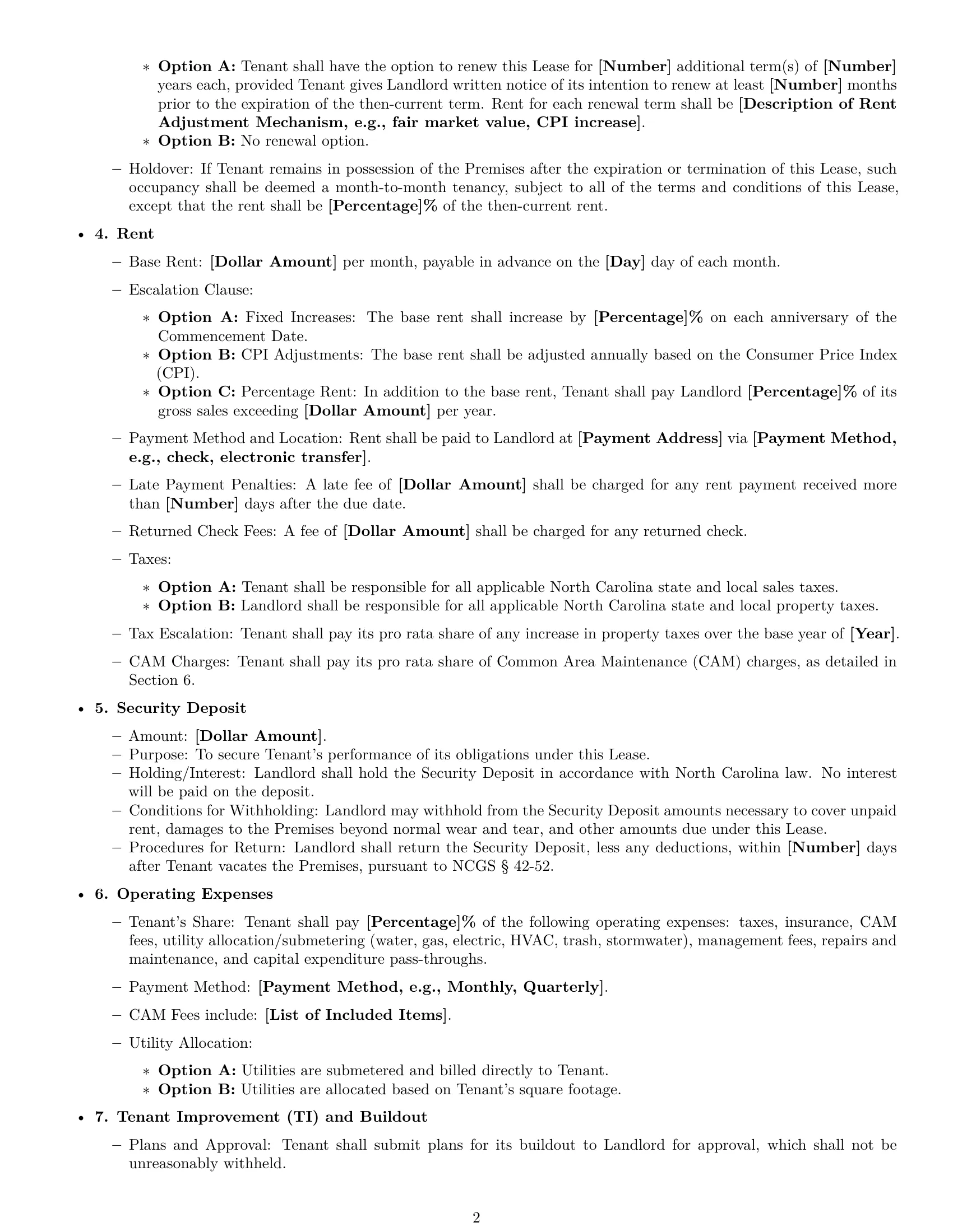 Preview page 2 of Free North Carolina retail lease agreement template