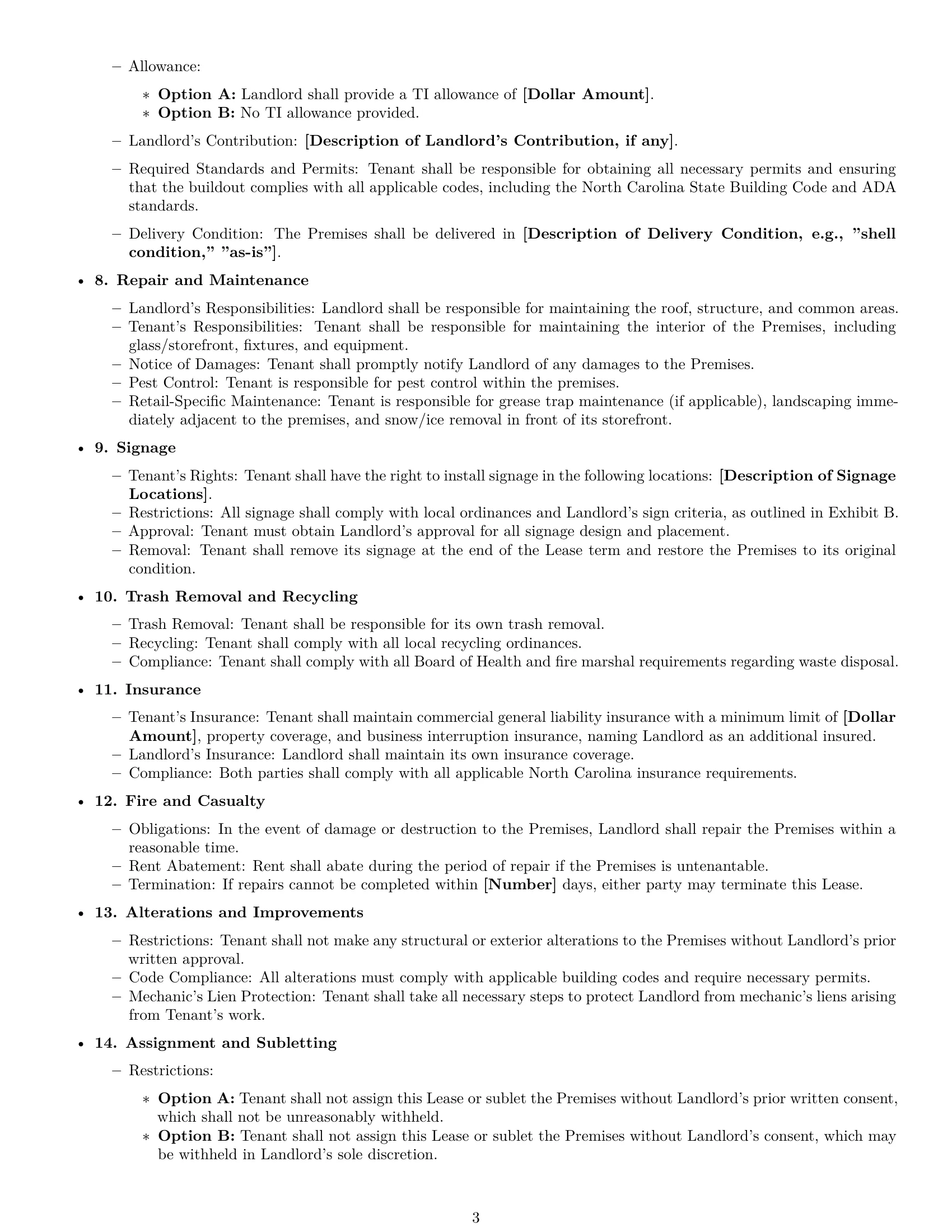 Preview page 3 of Free North Carolina retail lease agreement template