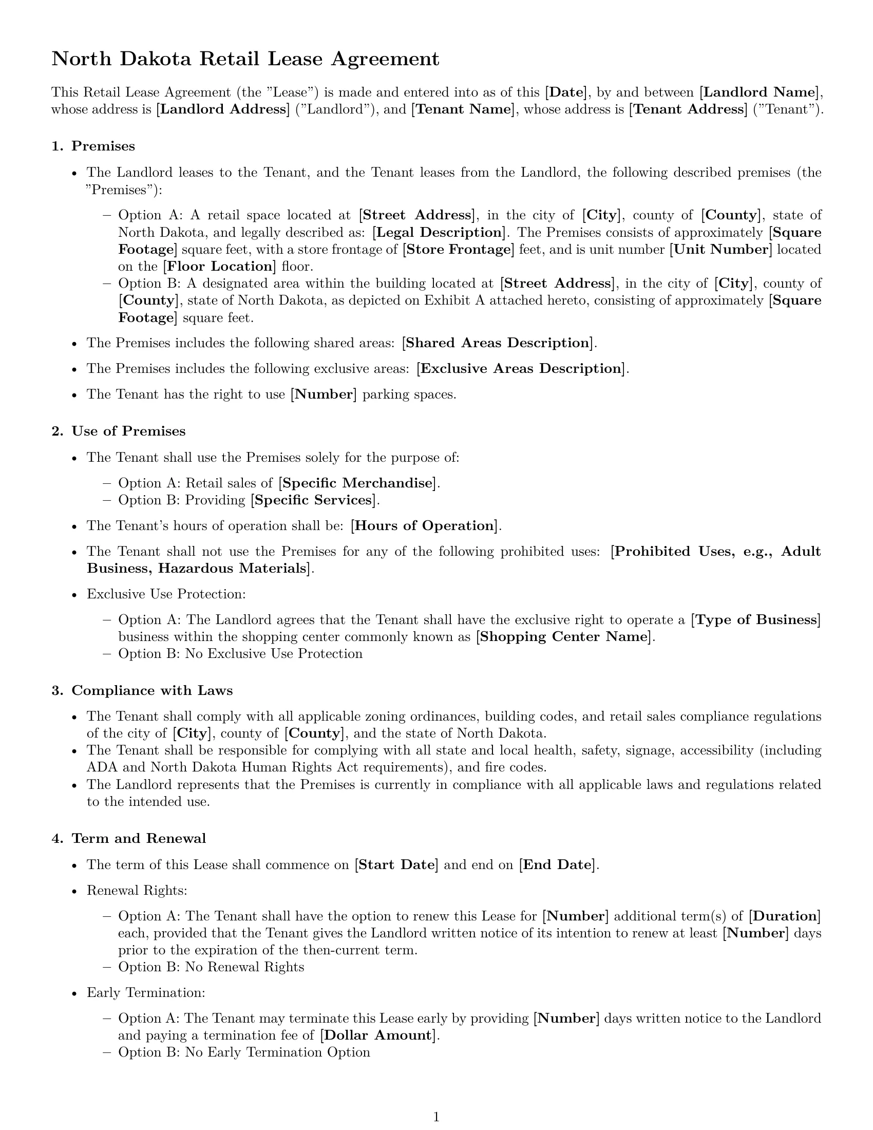 Preview page 1 of Free North Dakota retail lease agreement template